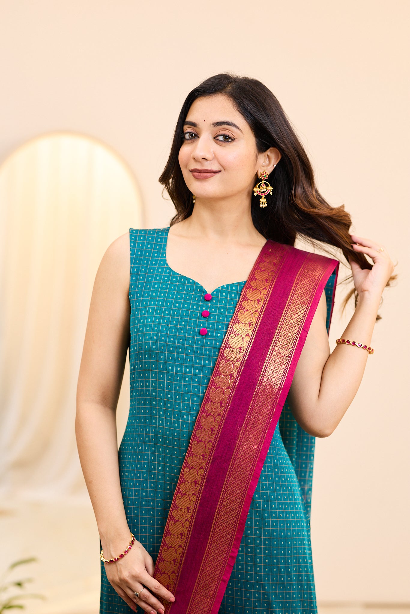 Oceanic Blue Chettinad Cotton Top and Dupatta
