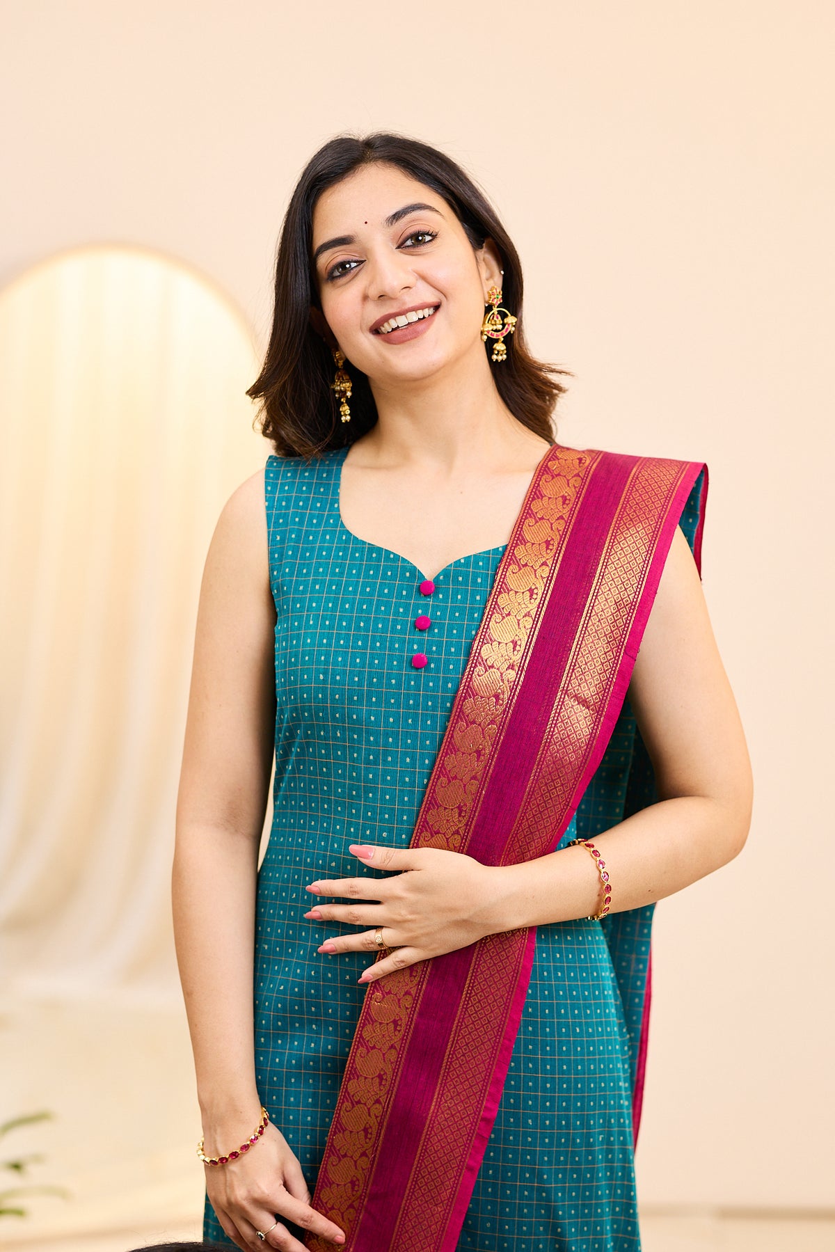 Oceanic Blue Chettinad Cotton Top and Dupatta