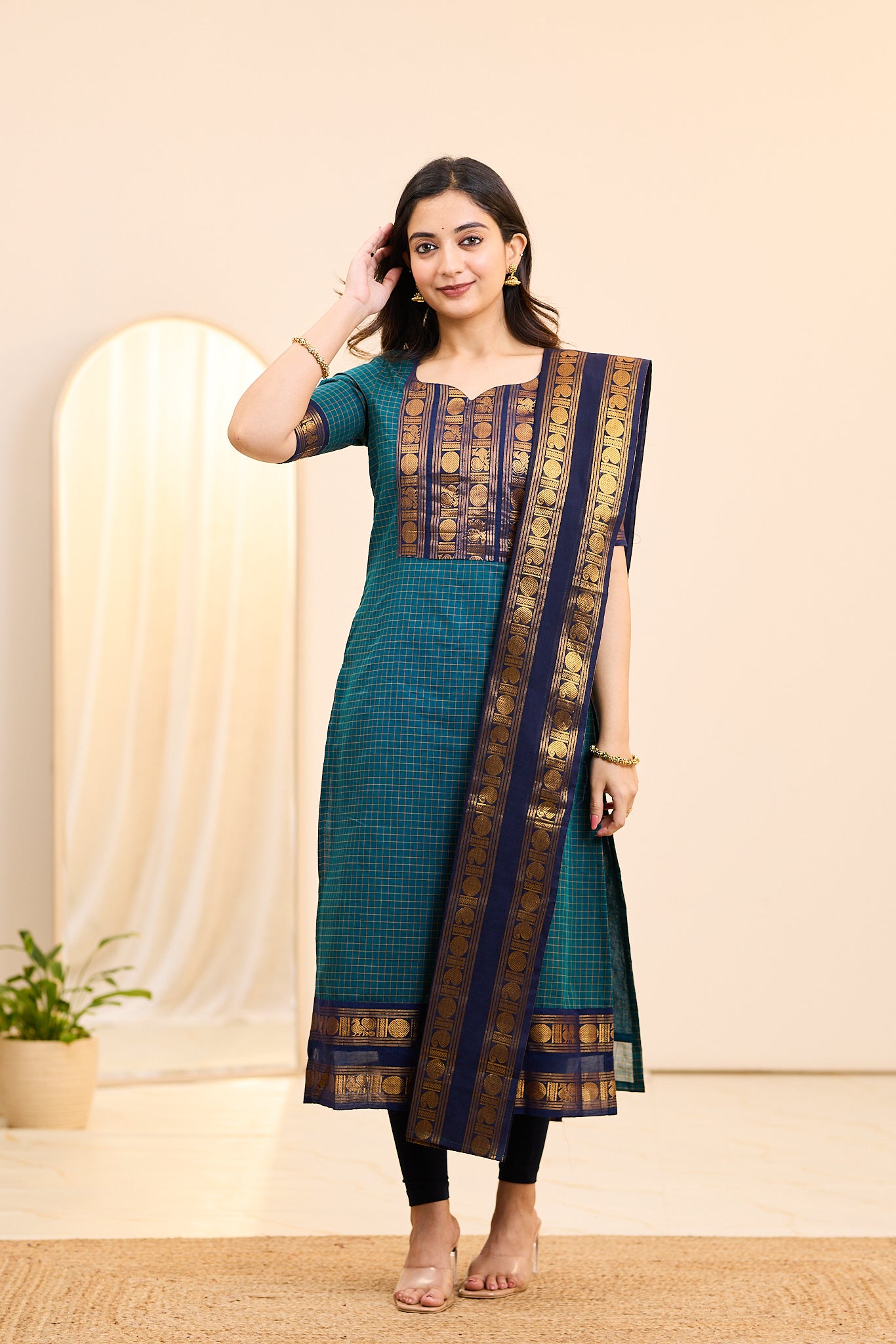 Classic Blue Chettinad Cotton Top and Dupatta