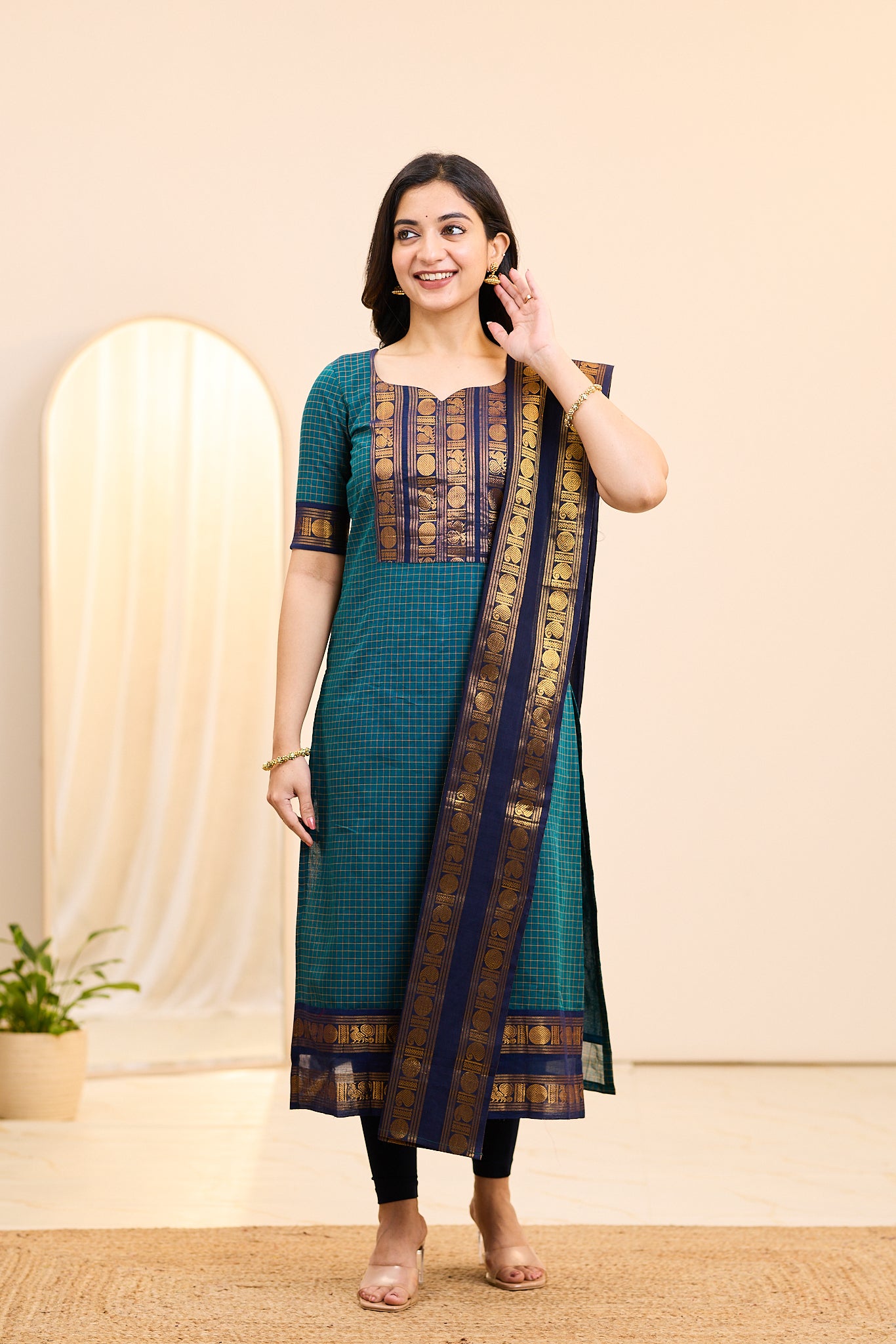 Classic Blue Chettinad Cotton Top and Dupatta