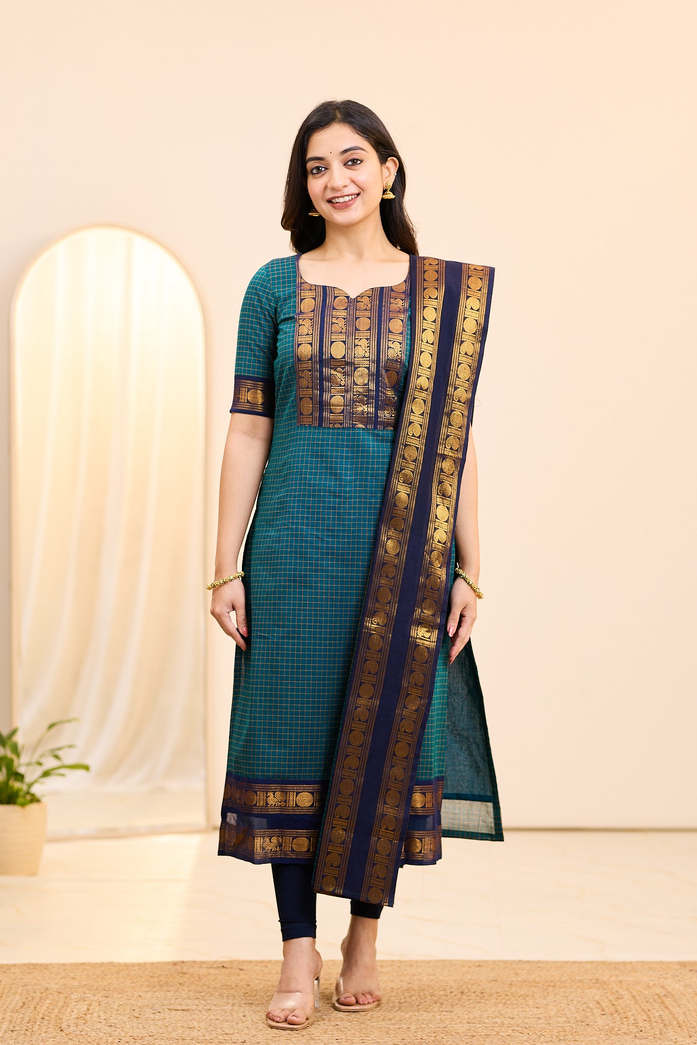 Classic Blue Chettinad Cotton Top and Dupatta