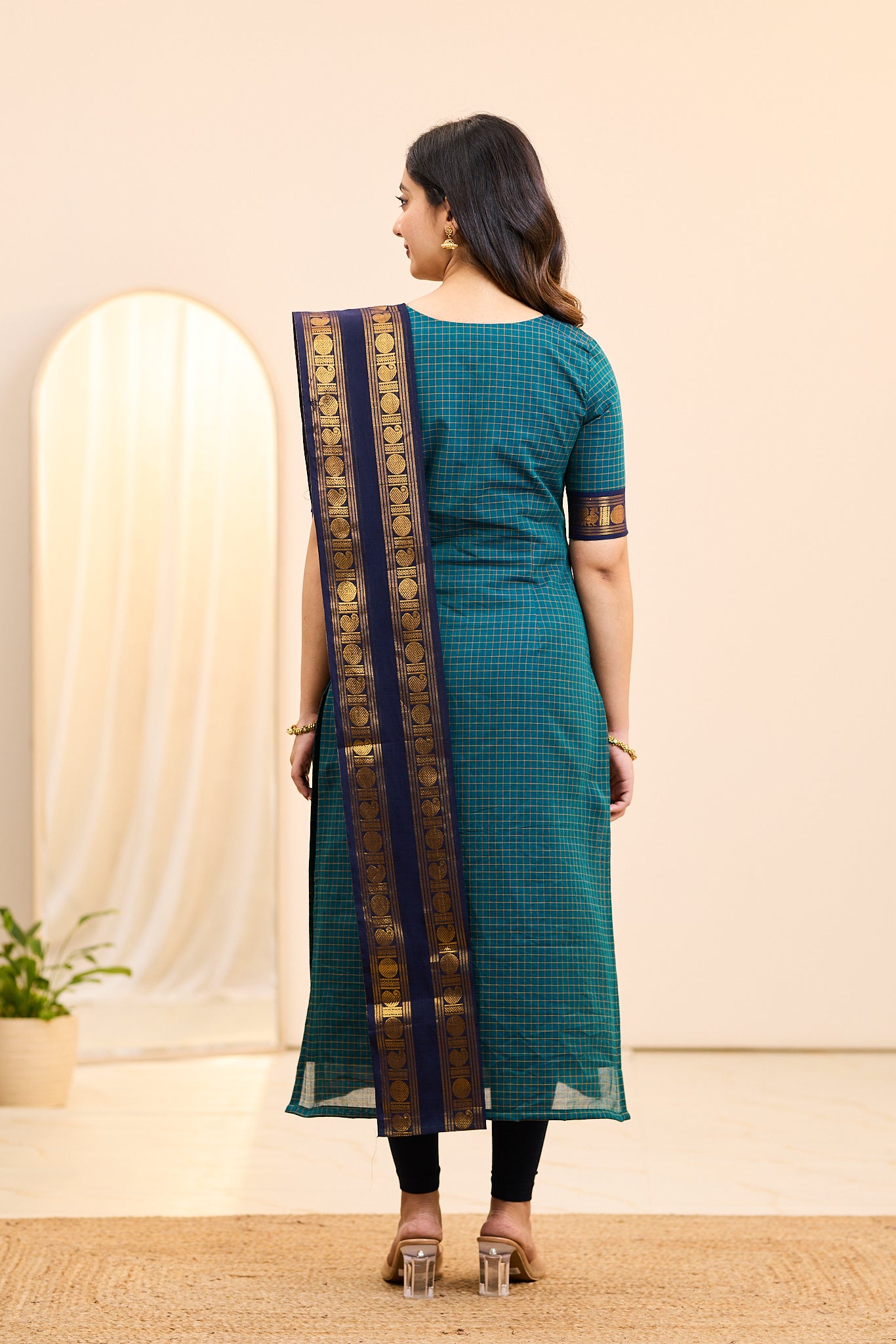Classic Blue Chettinad Cotton Top and Dupatta