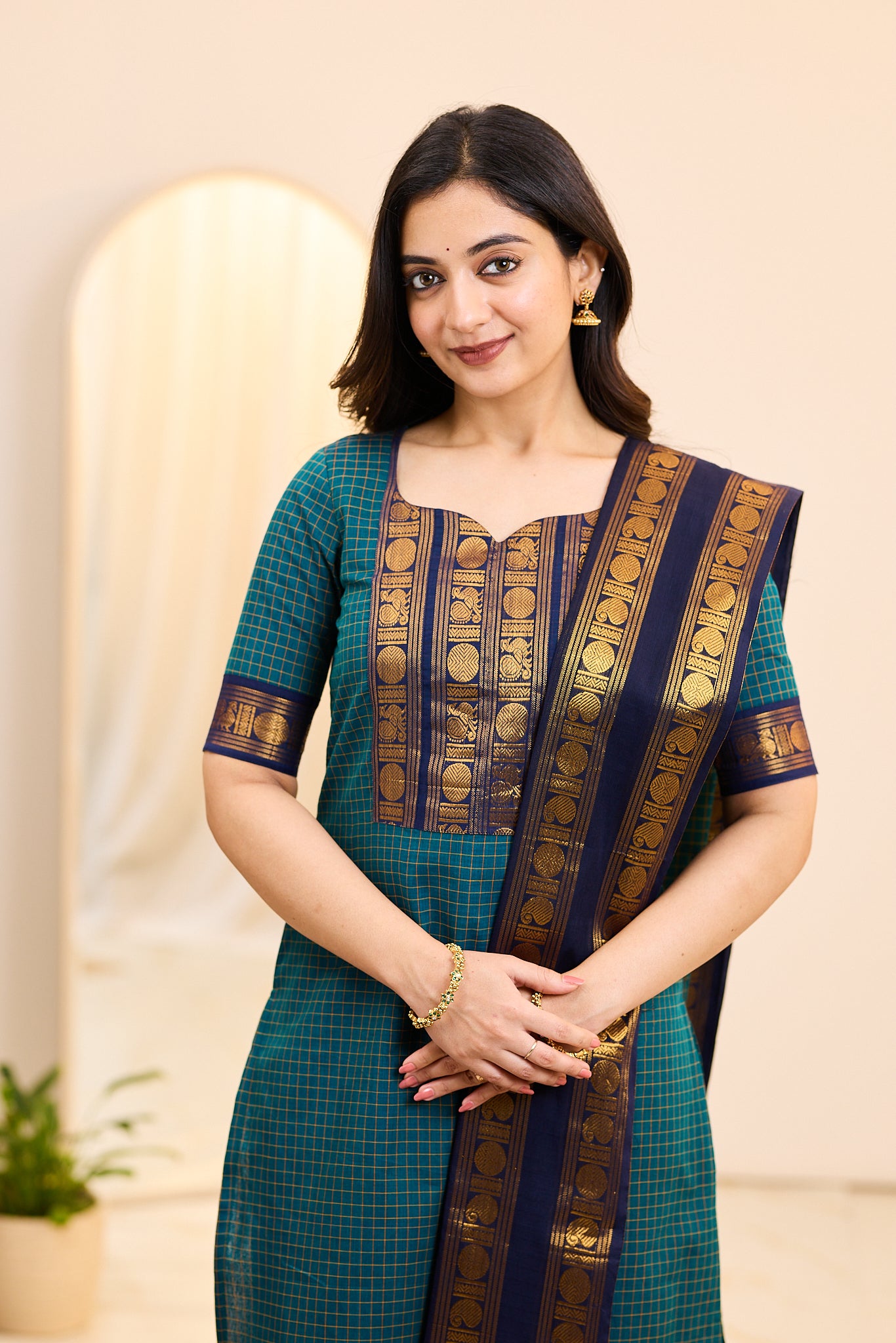 Classic Blue Chettinad Cotton Top and Dupatta