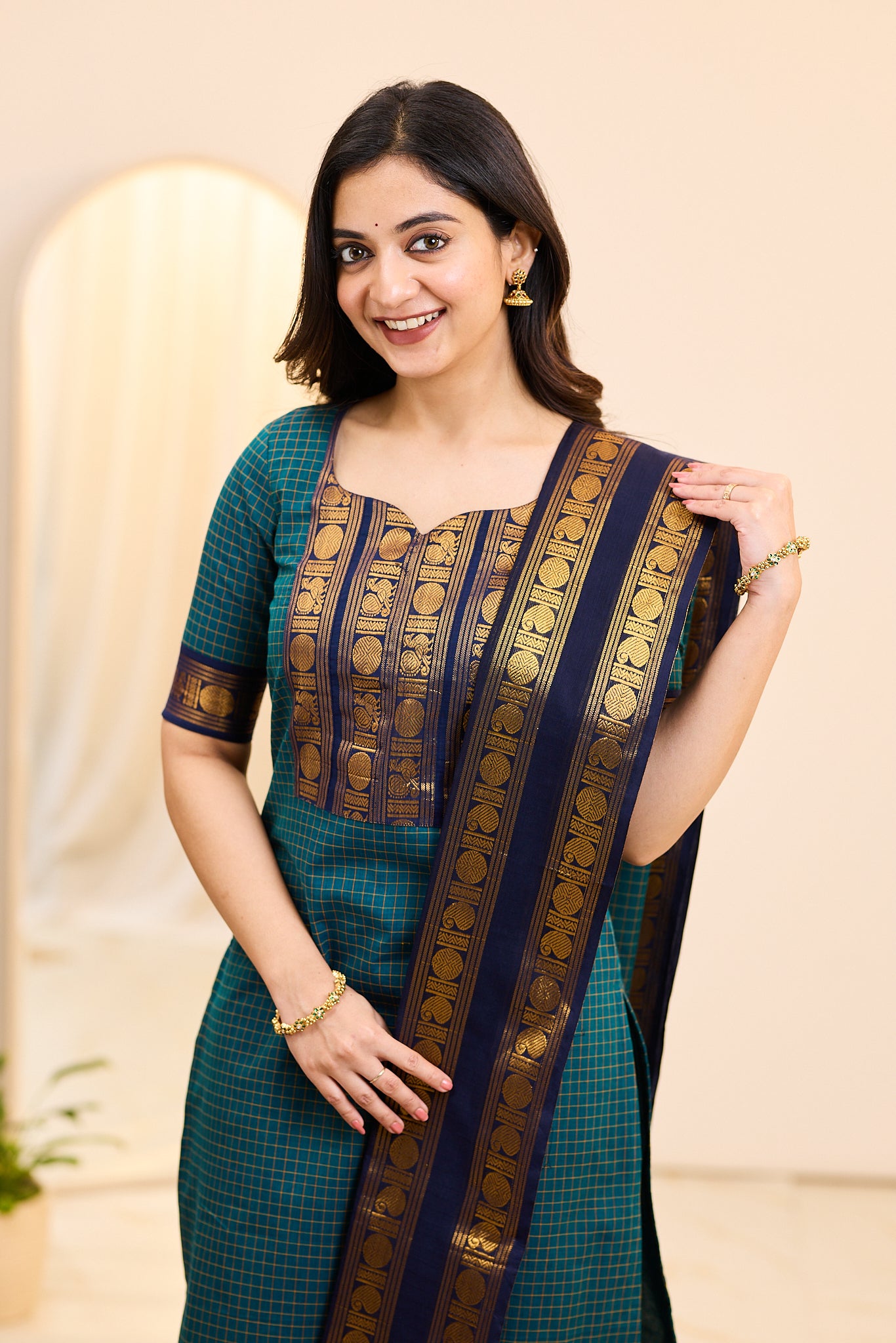 Classic Blue Chettinad Cotton Top and Dupatta
