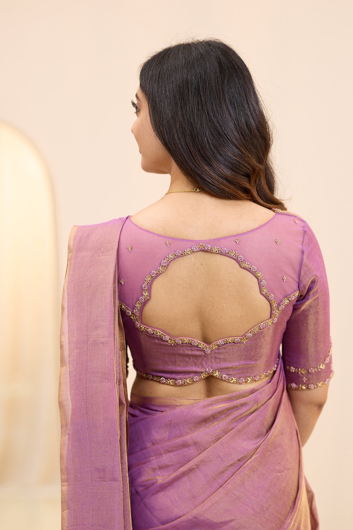 Vintage Mauve Maheshwari Tissue Silk Cotton Saree