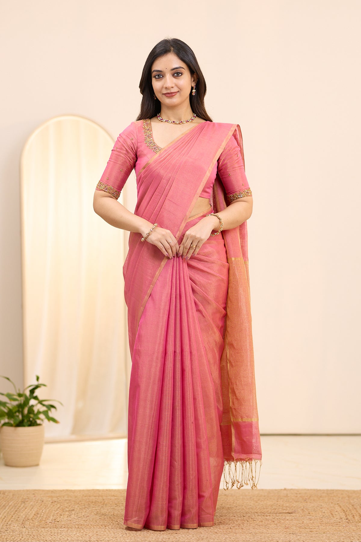 Rose Radiance Maheshwari Tissue Silk Cotton Saree