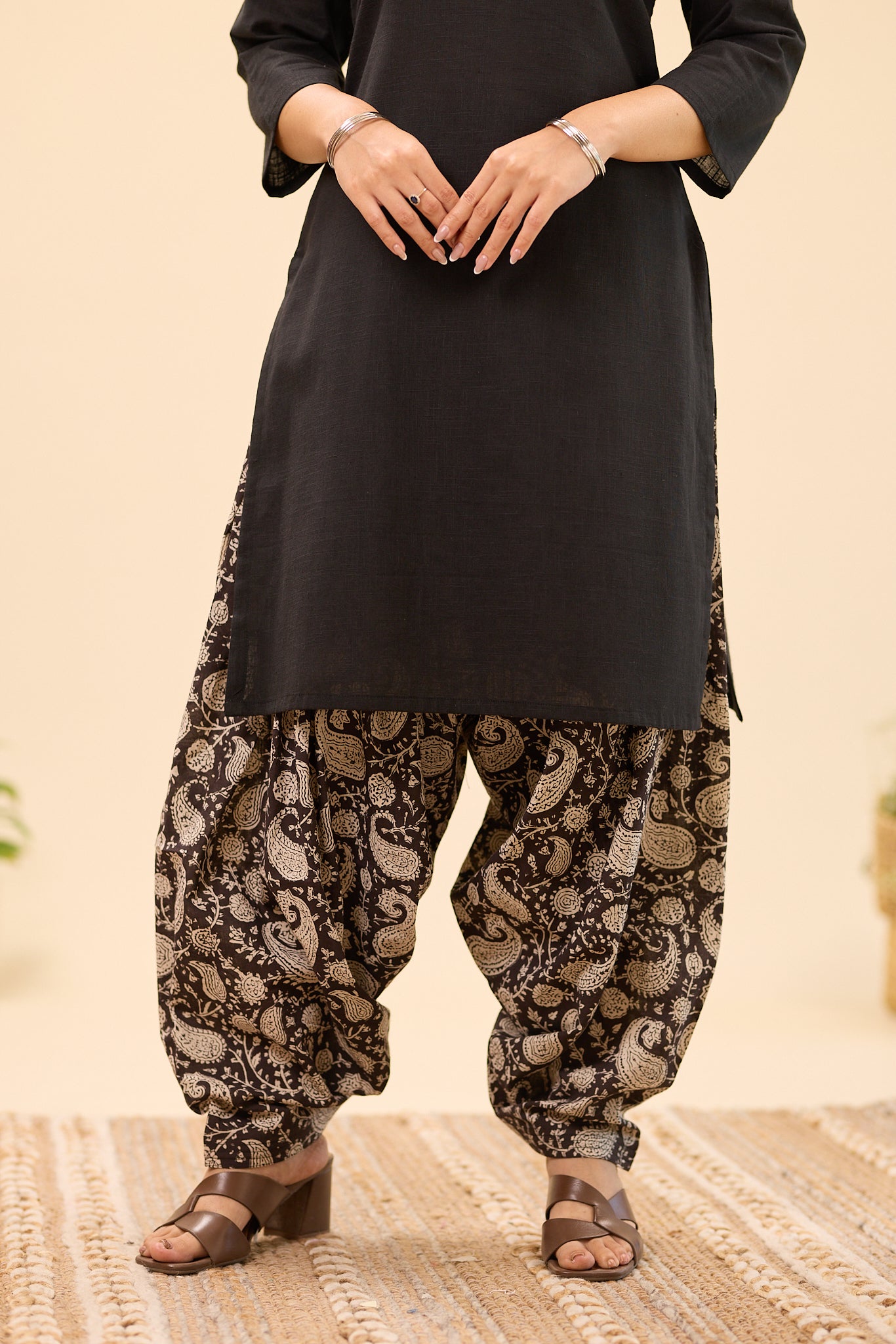 Black Bagru Block Printed Patiala Cotton Salwar Suit Set