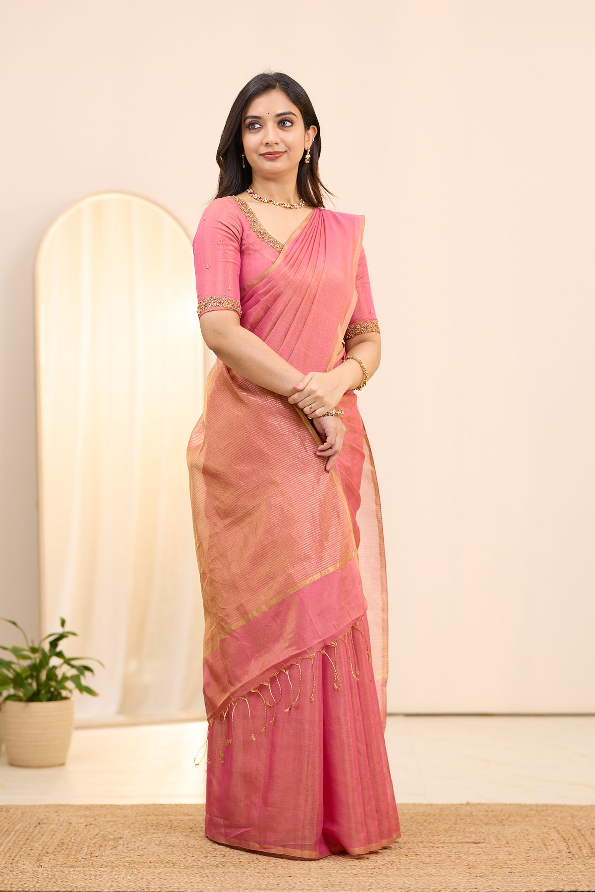 Rose Radiance Maheshwari Tissue Silk Cotton Saree