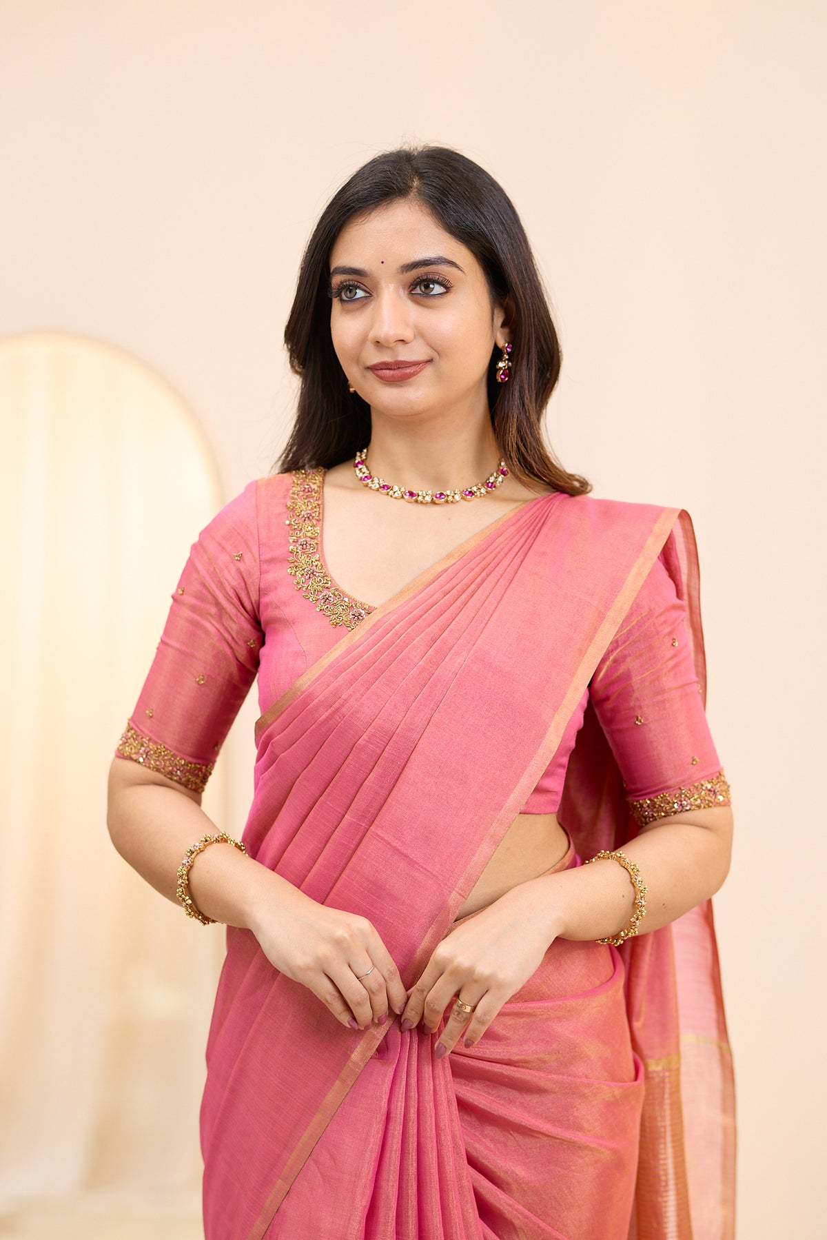 Rose Radiance Maheshwari Tissue Silk Cotton Saree