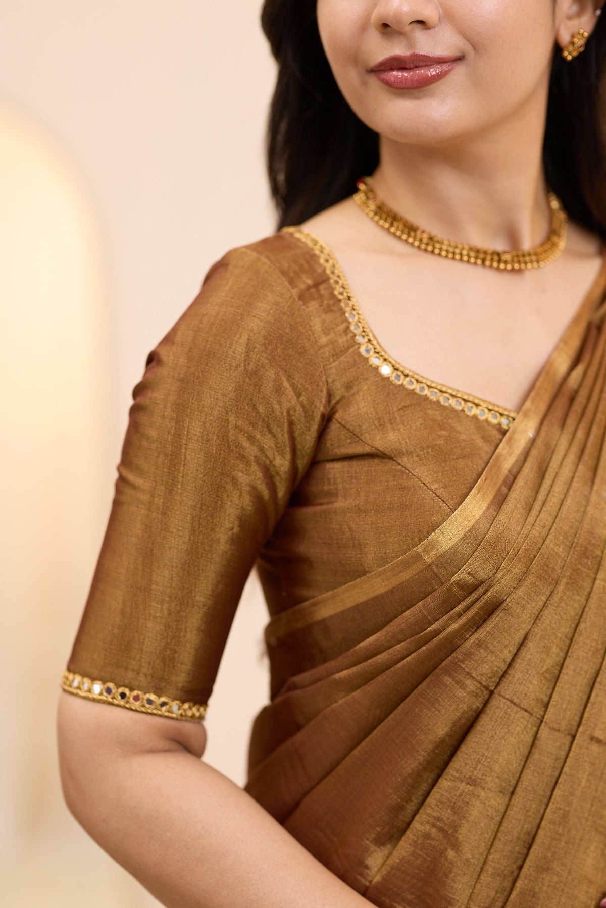 Bronzed Twilight Maheshwari Tissue Silk Cotton Saree