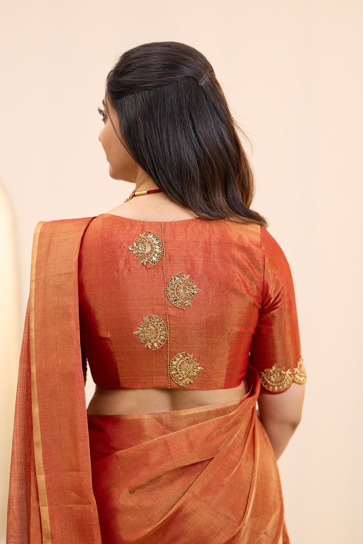 Terracotta Sunset Maheshwari Tissue Silk Cotton Saree