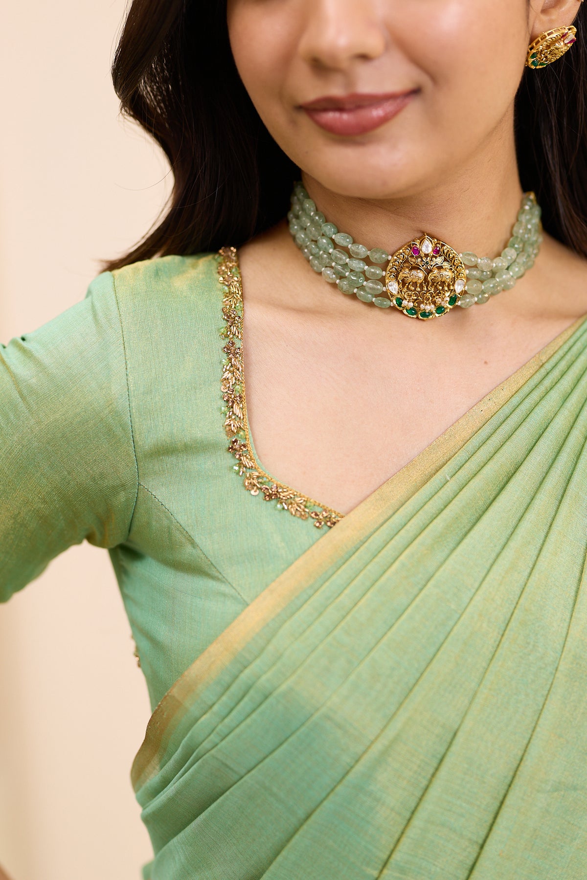 Sage Mist Maheshwari Tissue Silk Cotton Saree