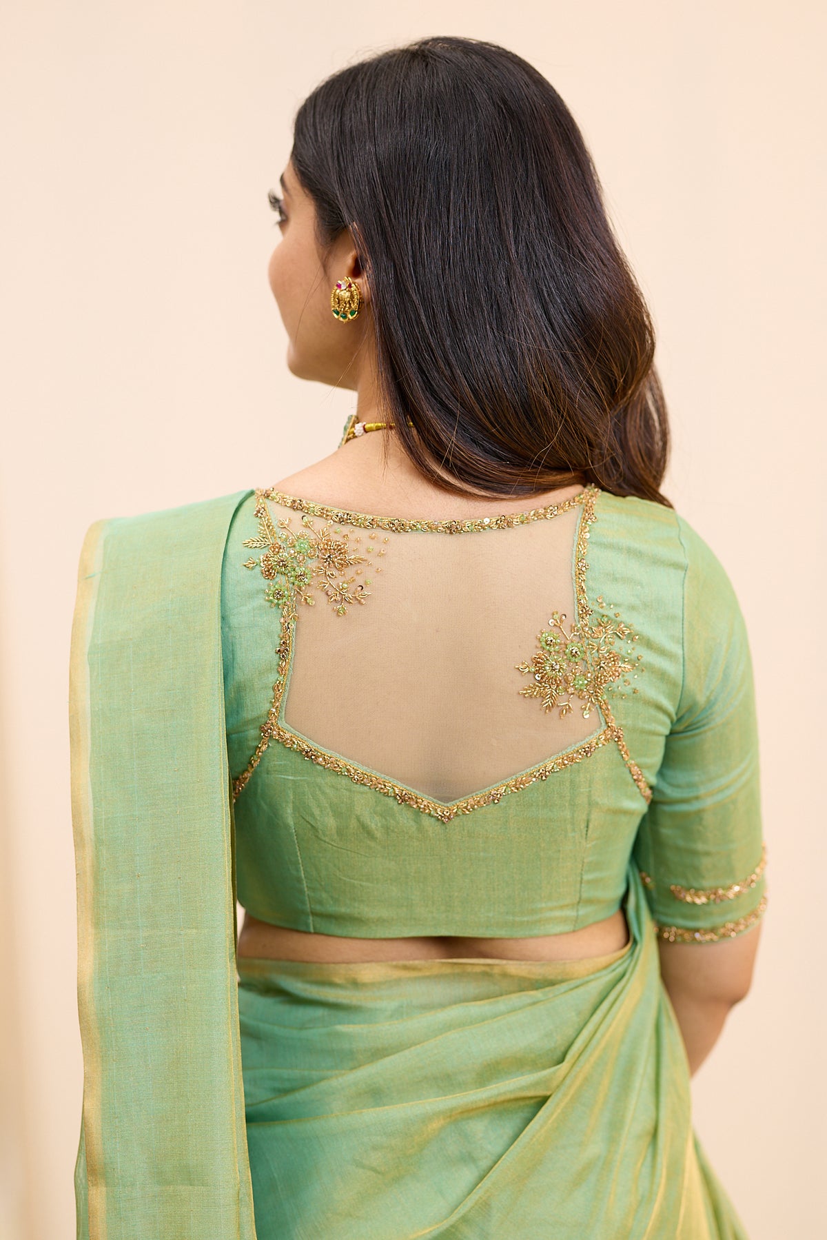 Sage Mist Maheshwari Tissue Silk Cotton Saree