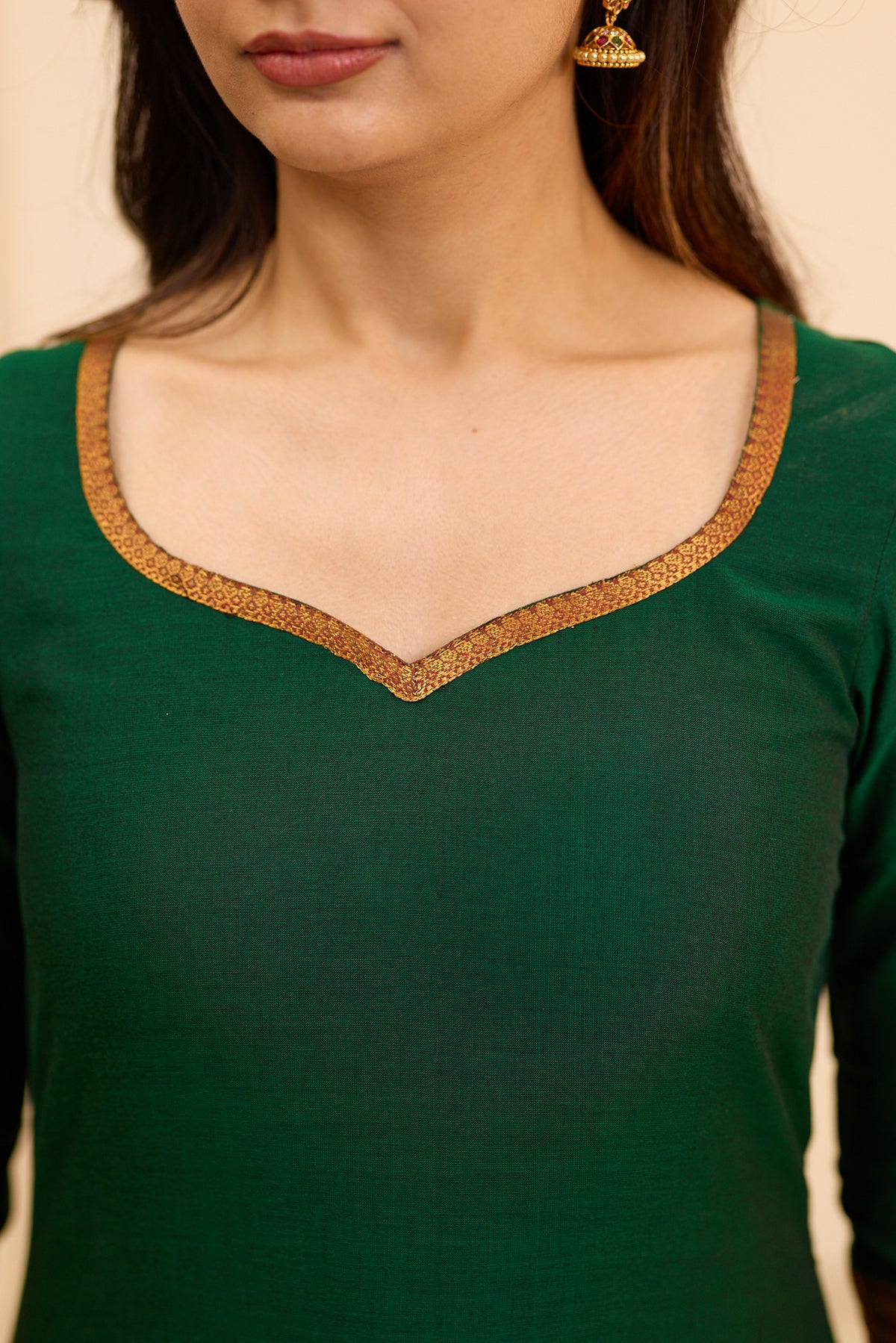 Traditional Green Chettinad Cotton Top and Dupatta