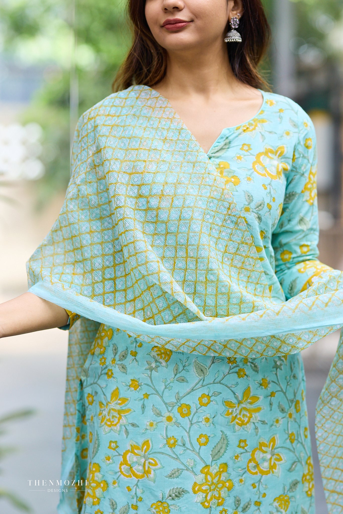 Aqua Bloom Floral Print Dupattas