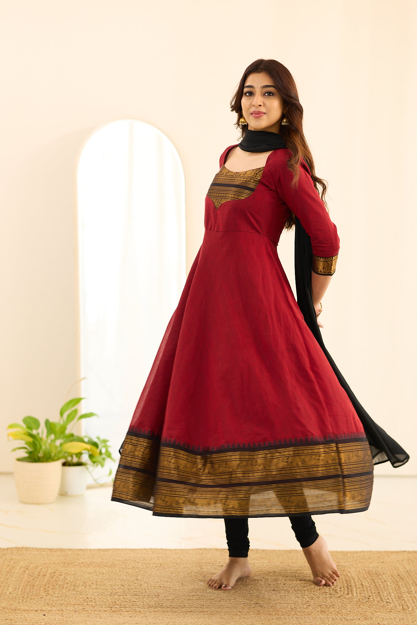 Royal Red Chettinad Cotton Anarkali