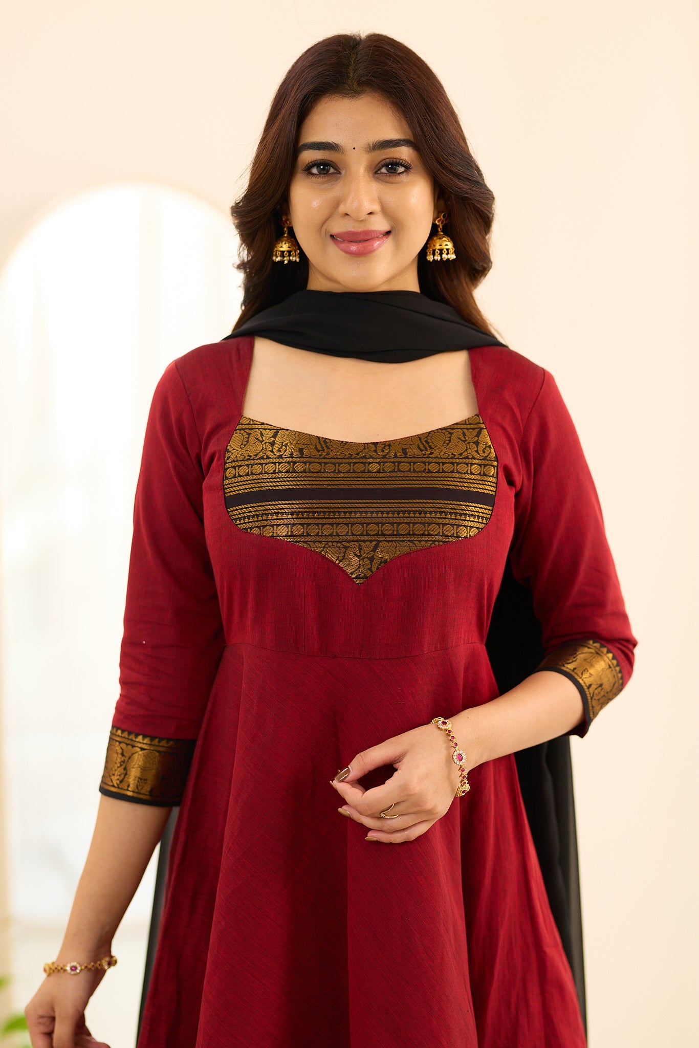 Royal Red Chettinad Cotton Anarkali