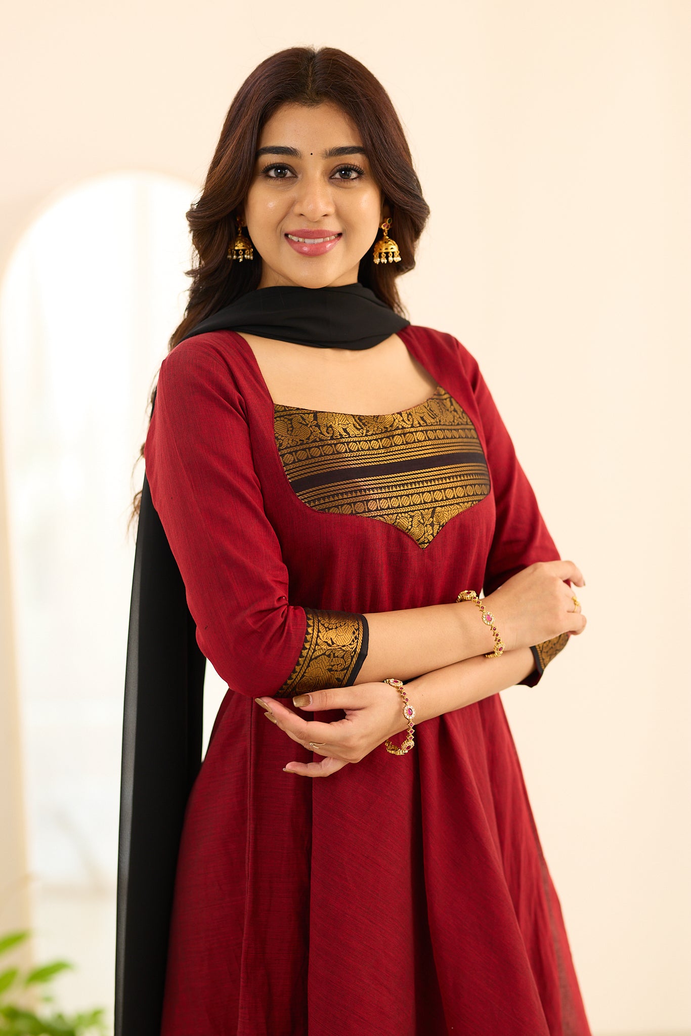 Royal Red Chettinad Cotton Anarkali