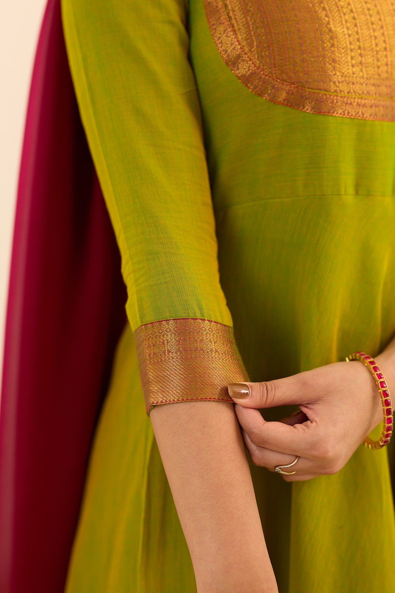 Parrot Green Chettinad Cotton  Anarkali