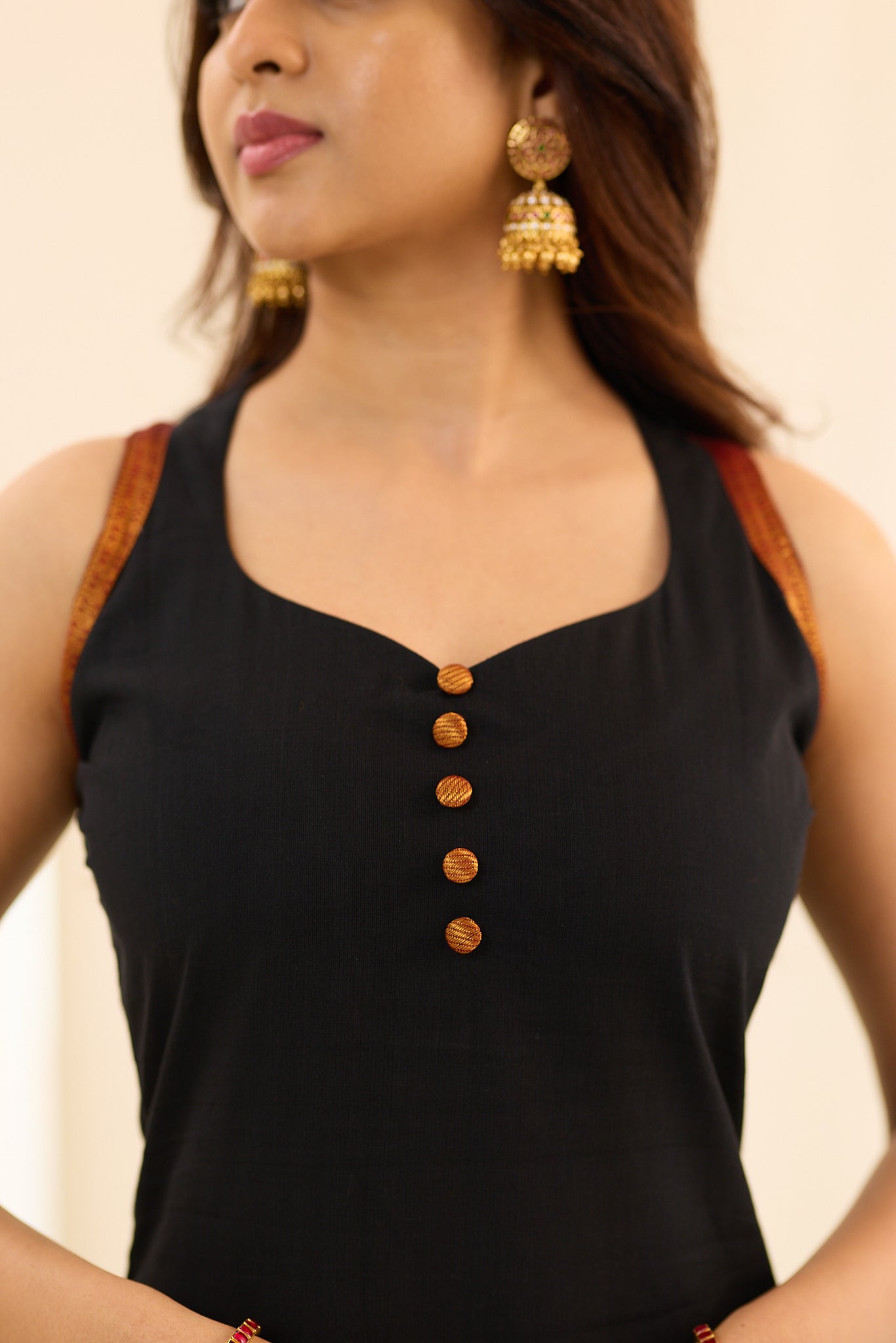 Coal Black with Red Golden Border Chettinad Cotton Salwar