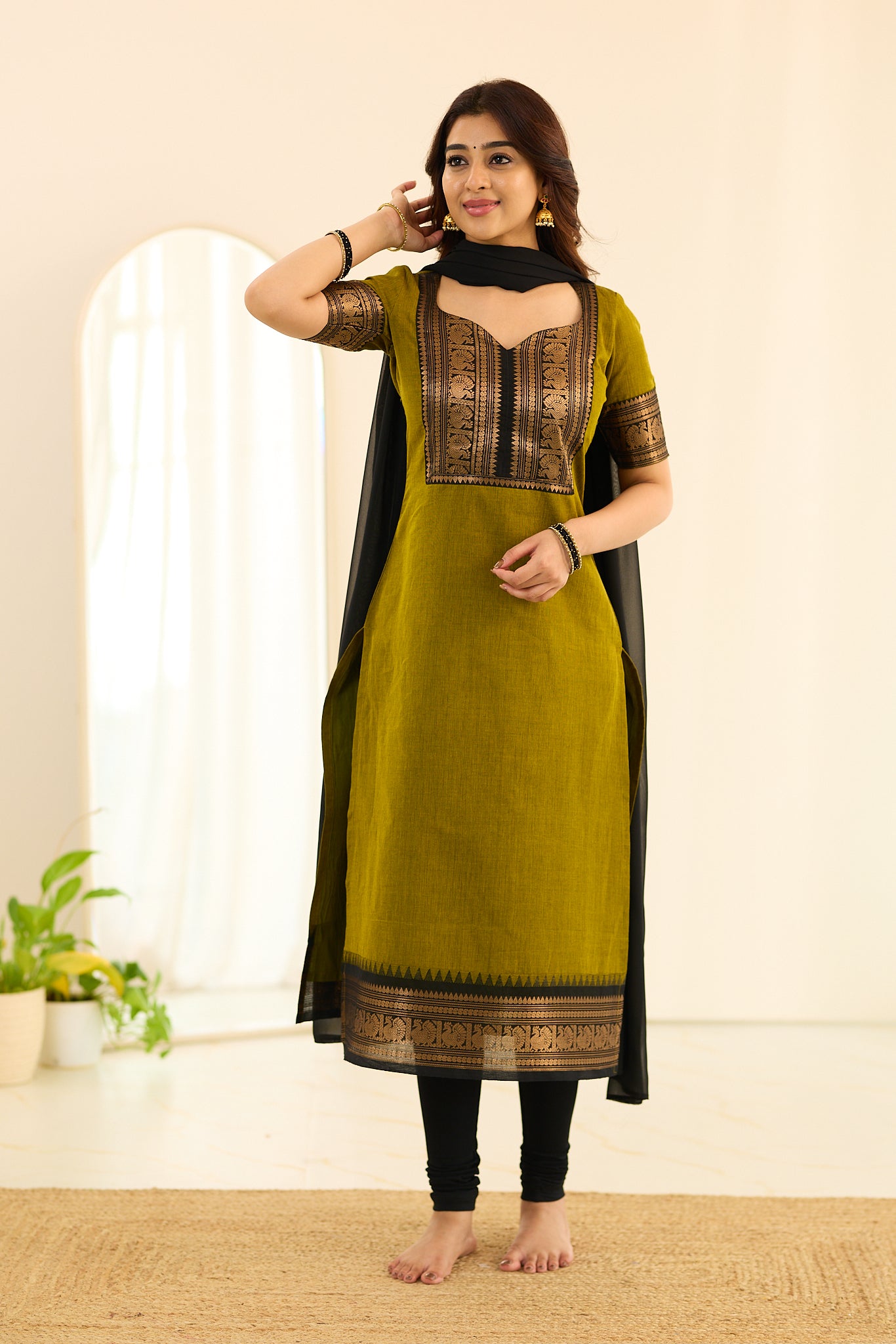 Royal Olive Green Chettinad Cotton Salwar