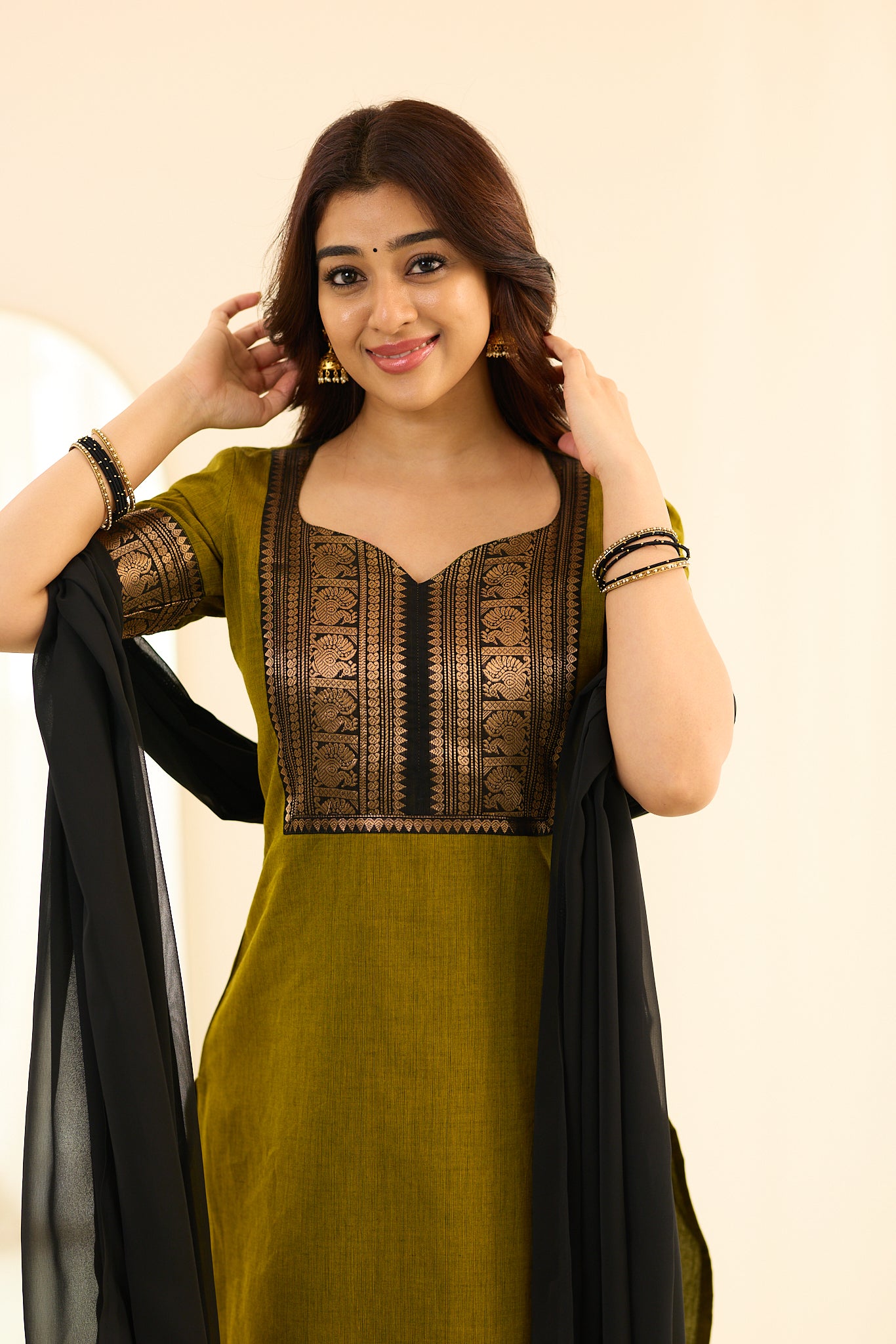 Royal Olive Green Chettinad Cotton Salwar