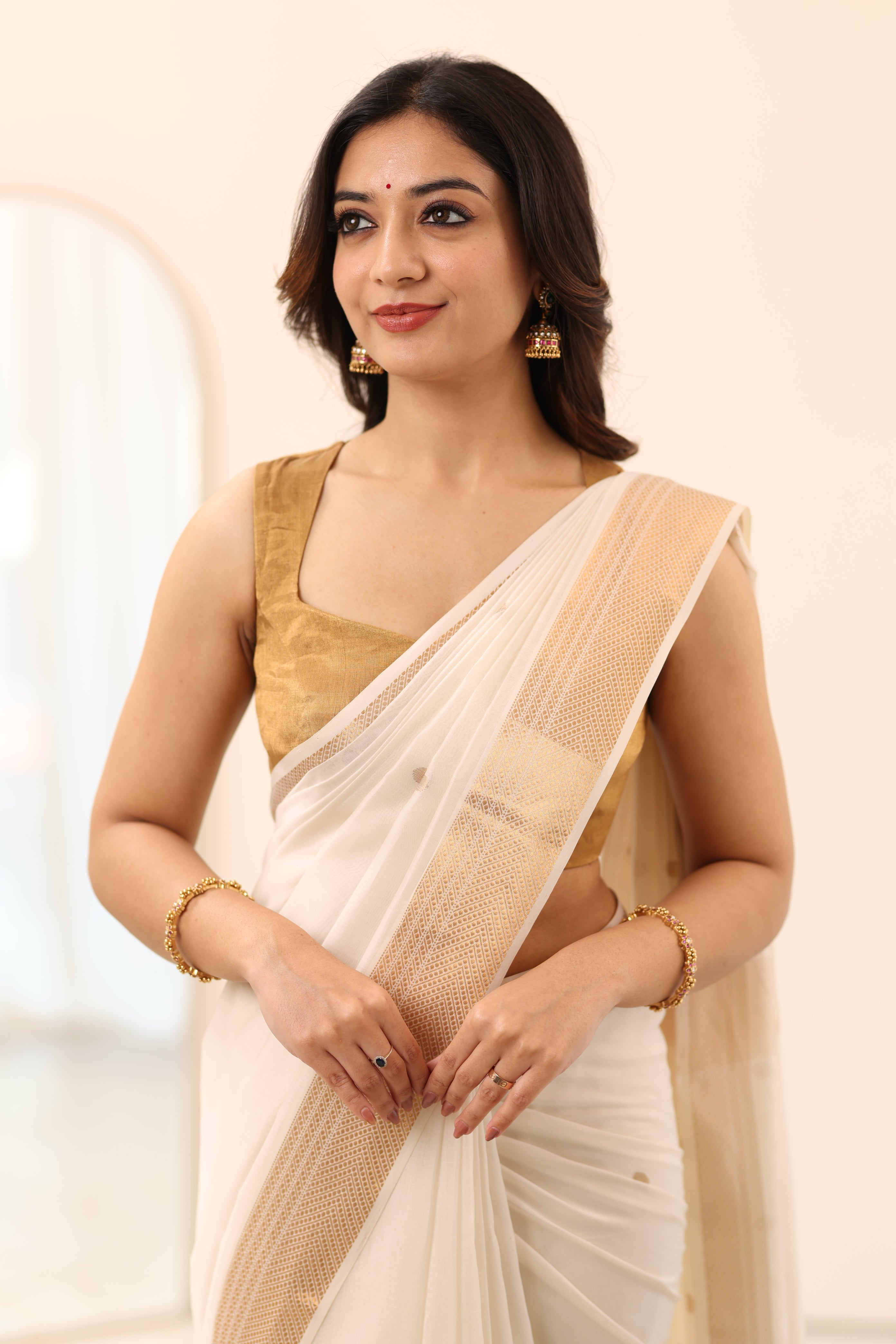 Gold Chanderi Sleeveless Tissue Blouse