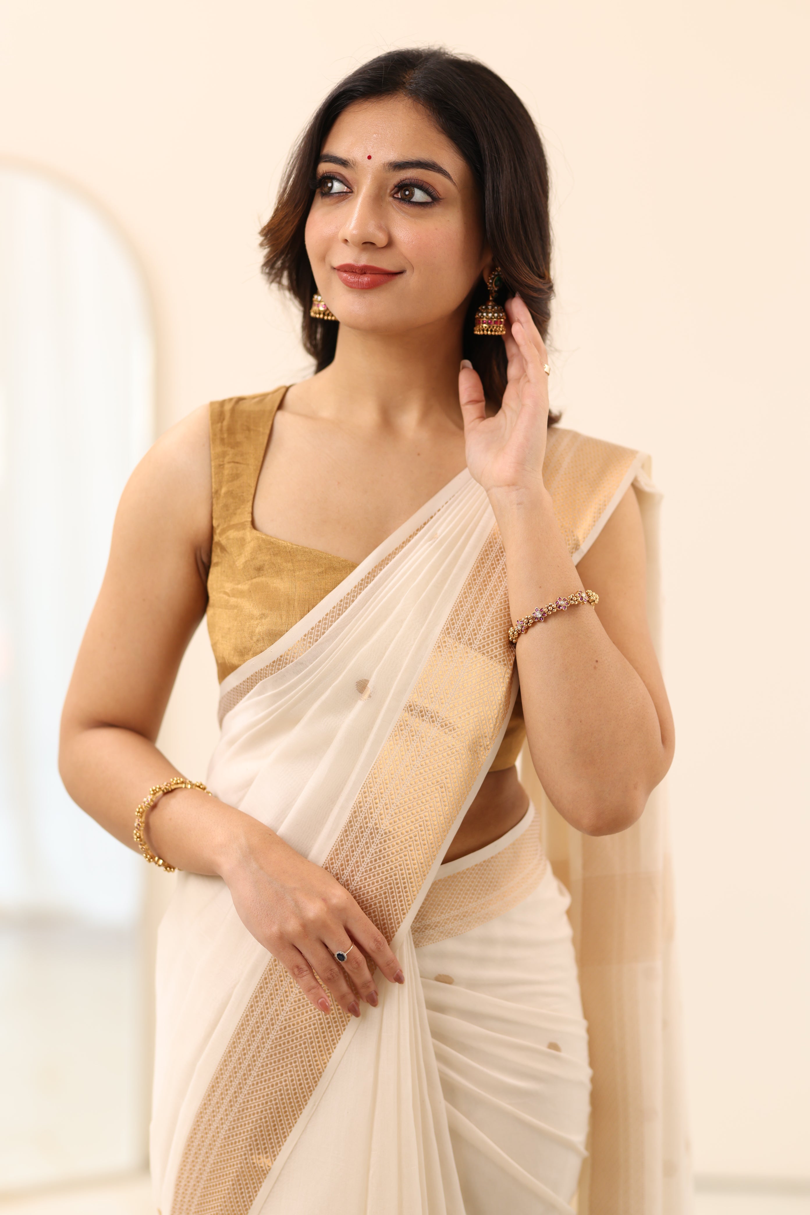 Gold Chanderi Sleeveless Tissue Blouse