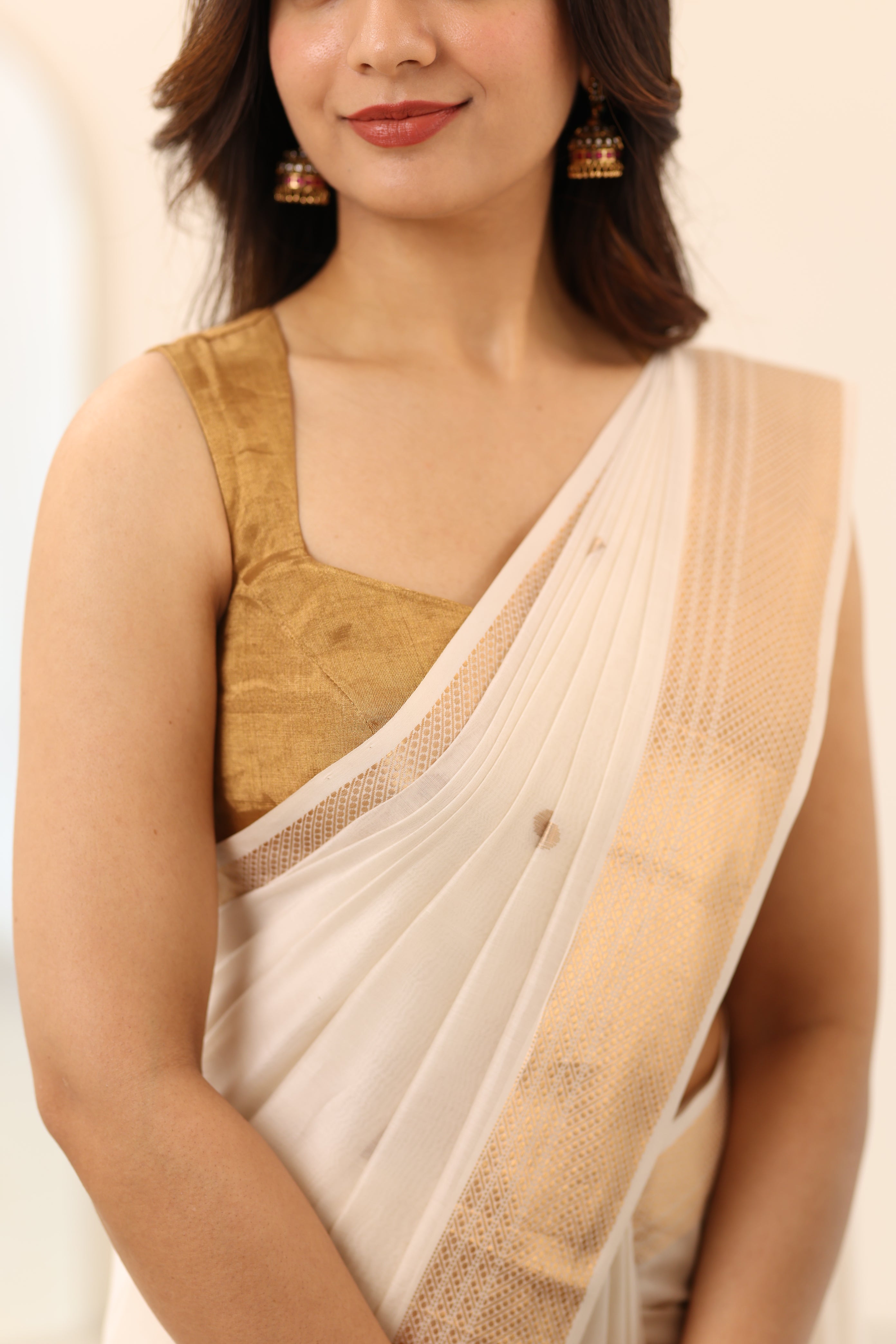 Gold Chanderi Sleeveless Tissue Blouse