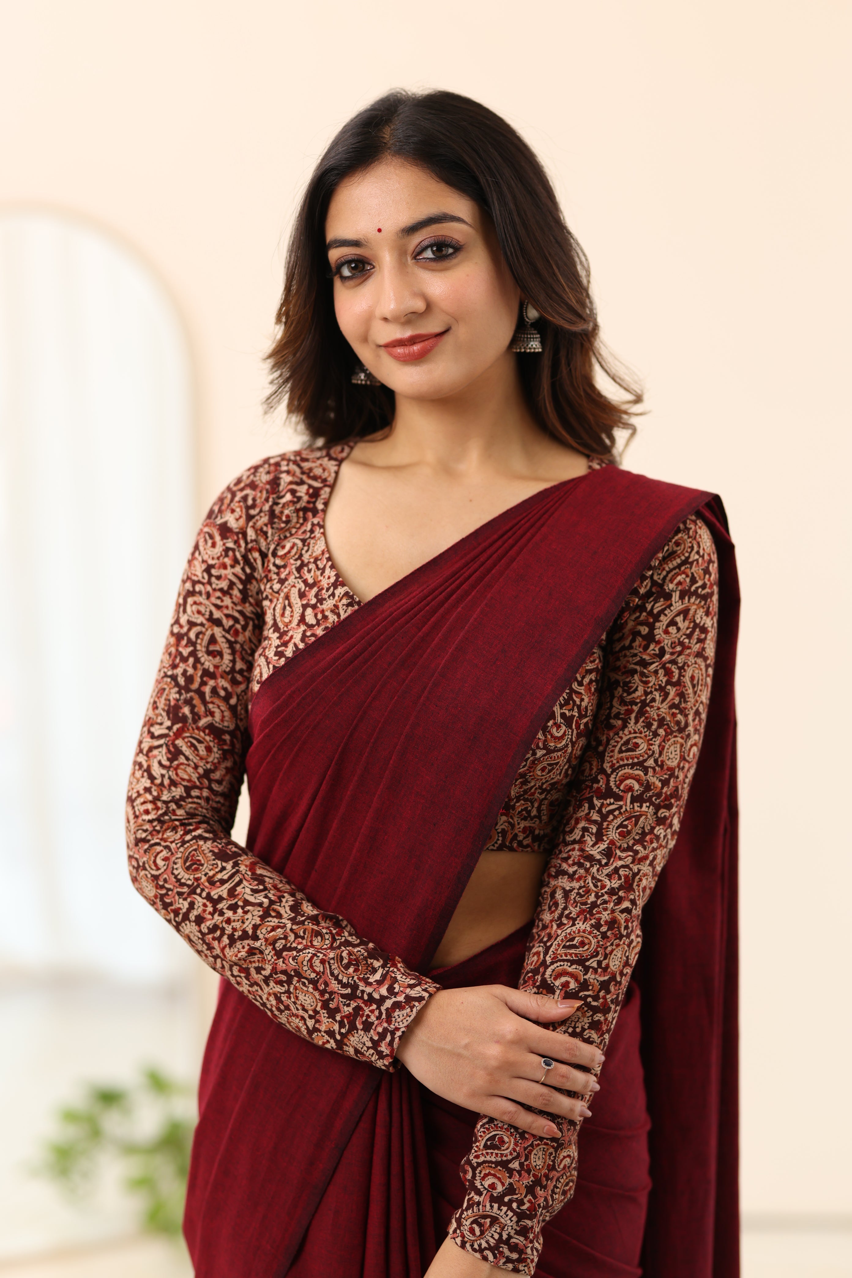 Maroon Kalamkari Full Sleeve Blouse