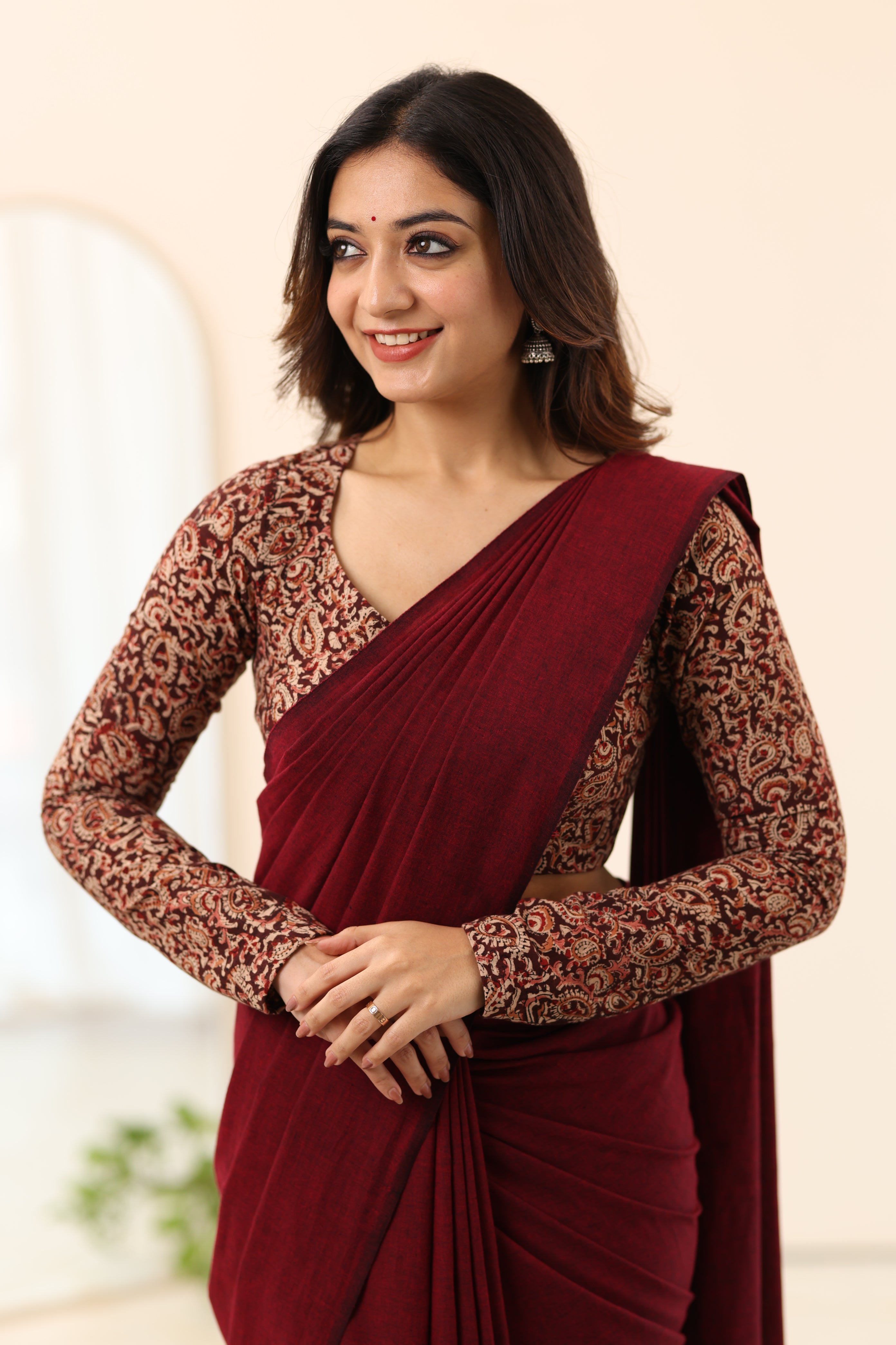 Maroon Kalamkari Full Sleeve Blouse