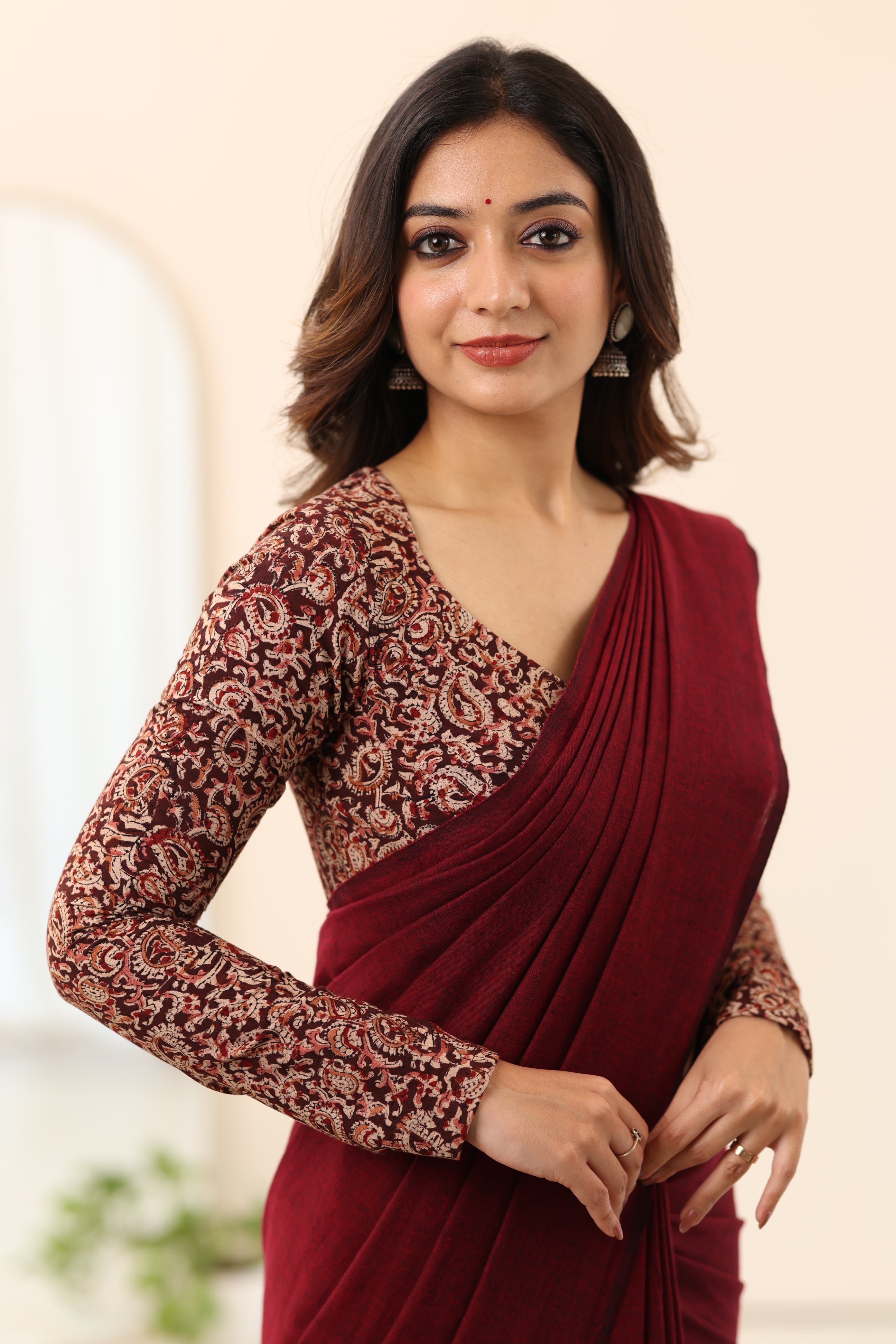 Maroon Kalamkari Full Sleeve Blouse