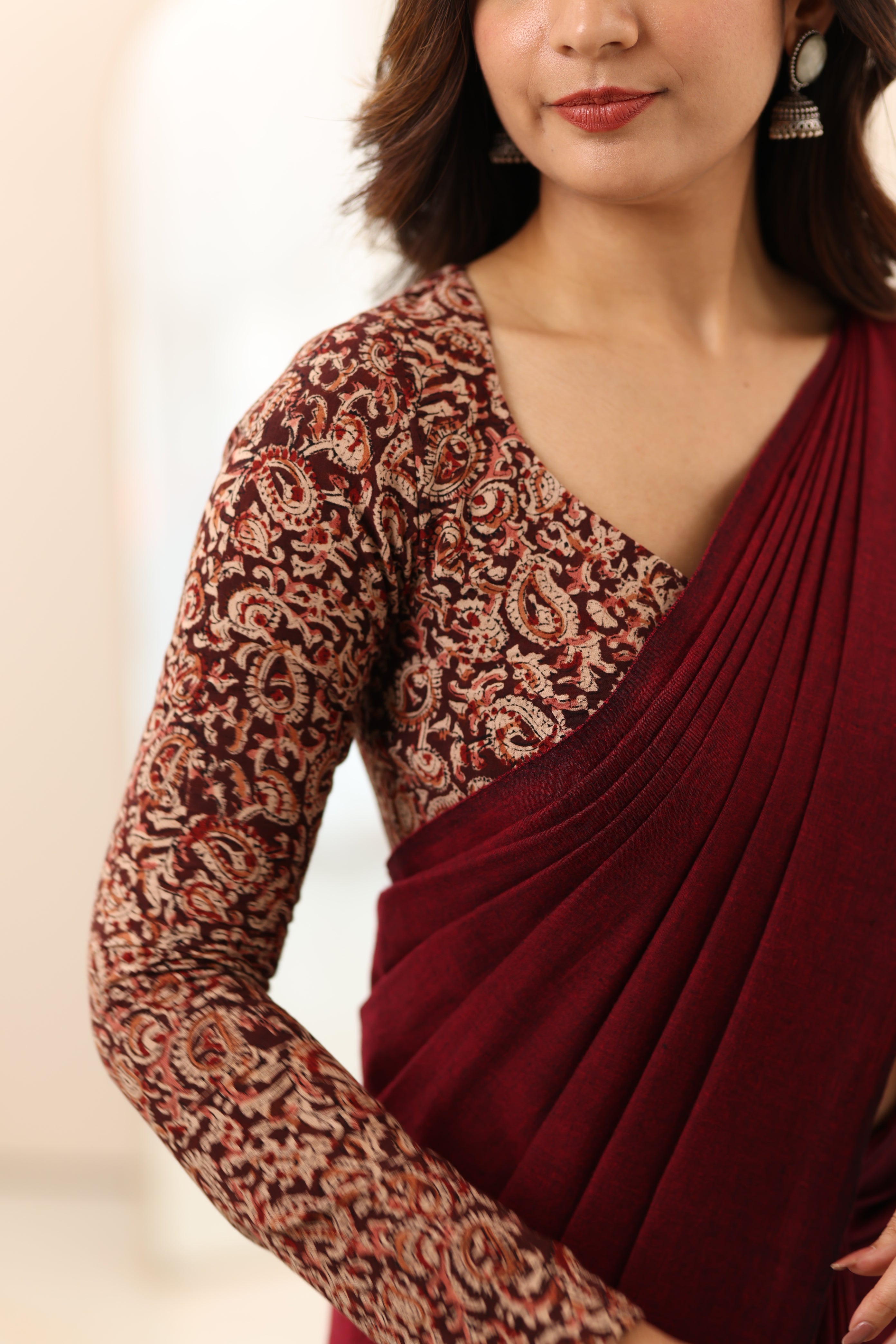 Maroon Kalamkari Full Sleeve Blouse