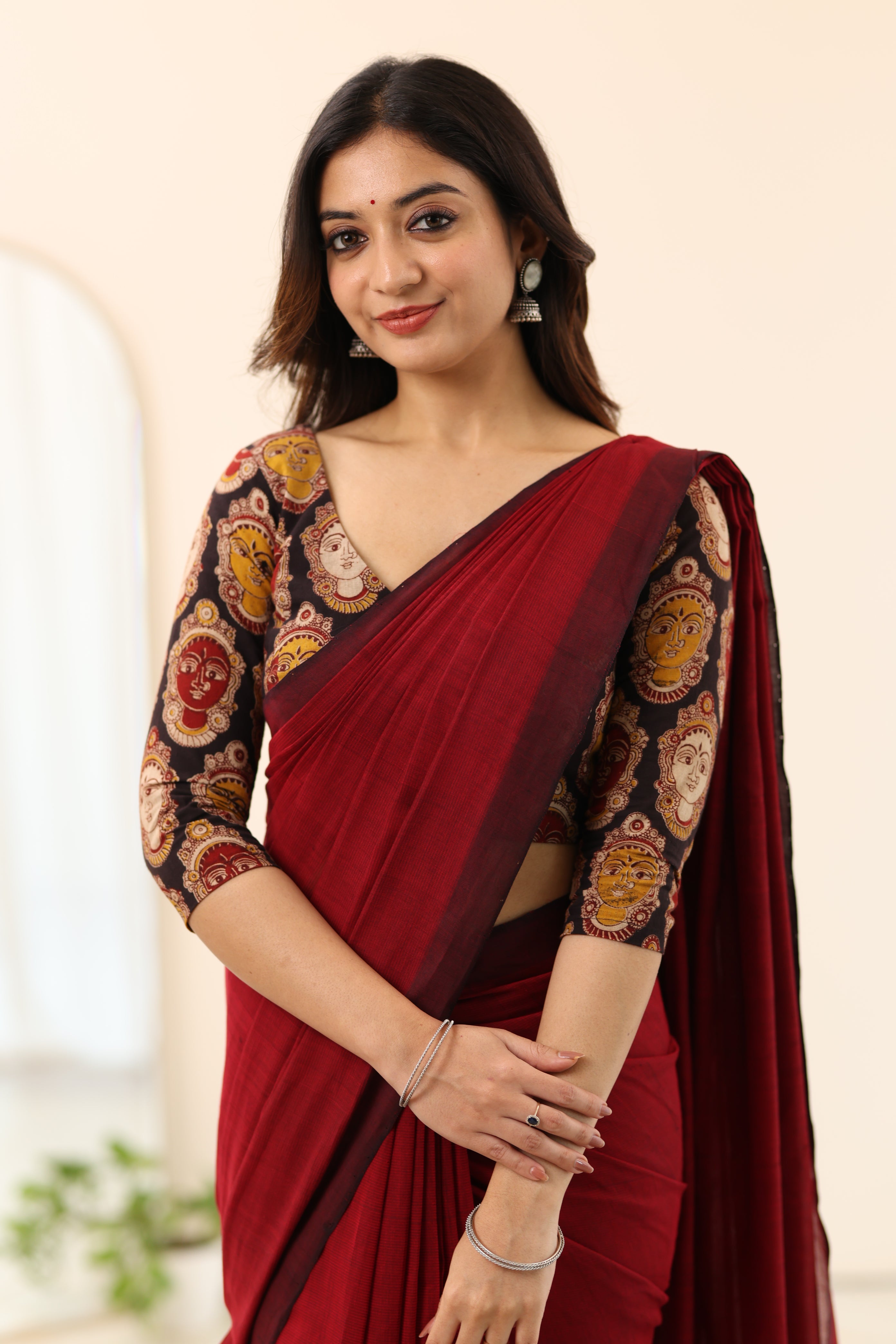 Black Kalamkari Multi Colour Face Motif Blouse