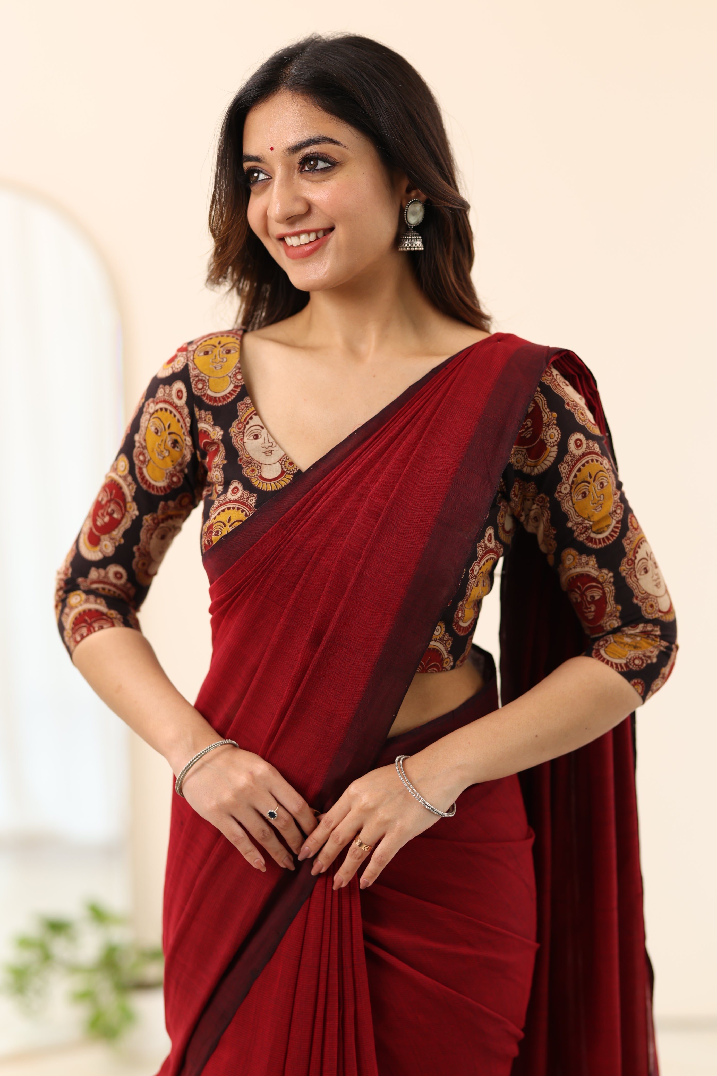 Black Kalamkari Multi Colour Face Motif Blouse