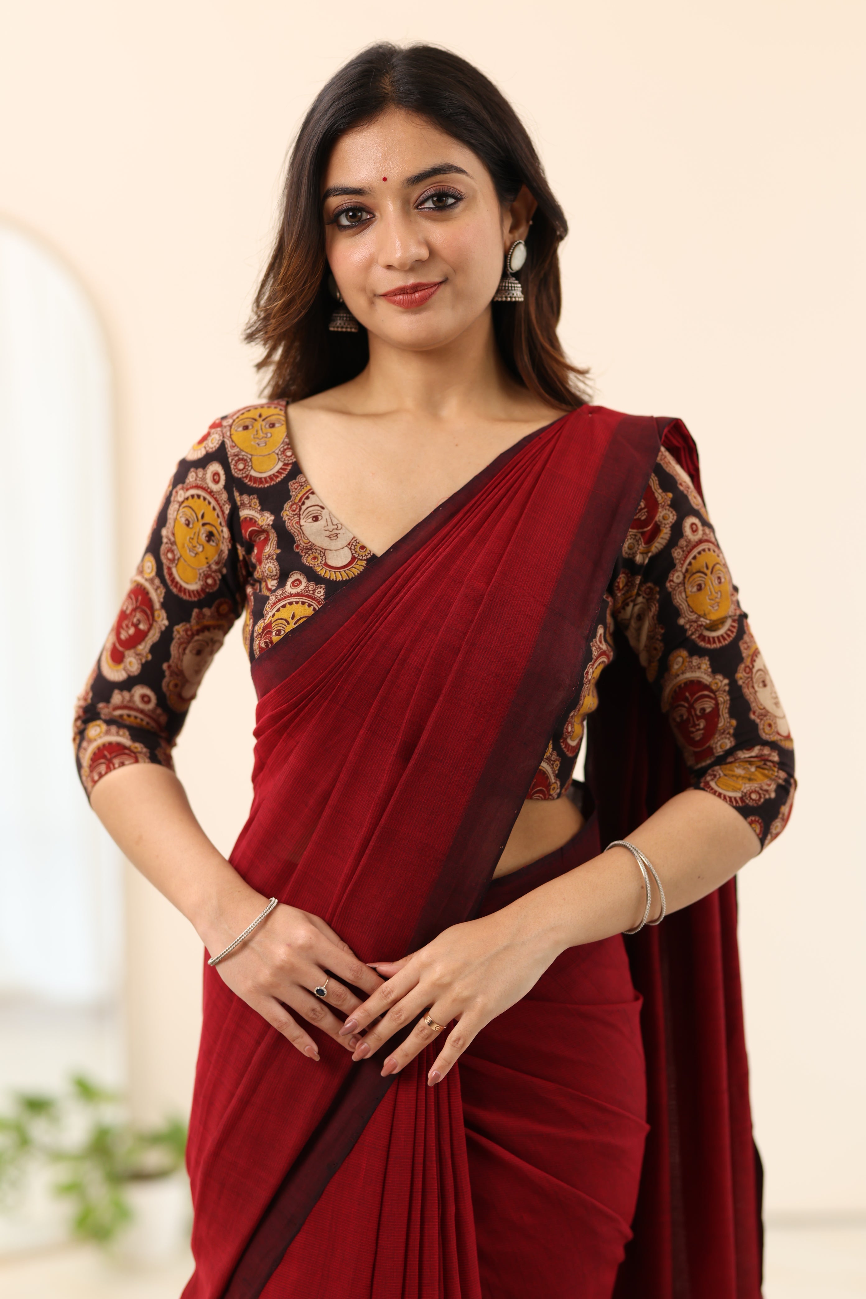 Black Kalamkari Multi Colour Face Motif Blouse
