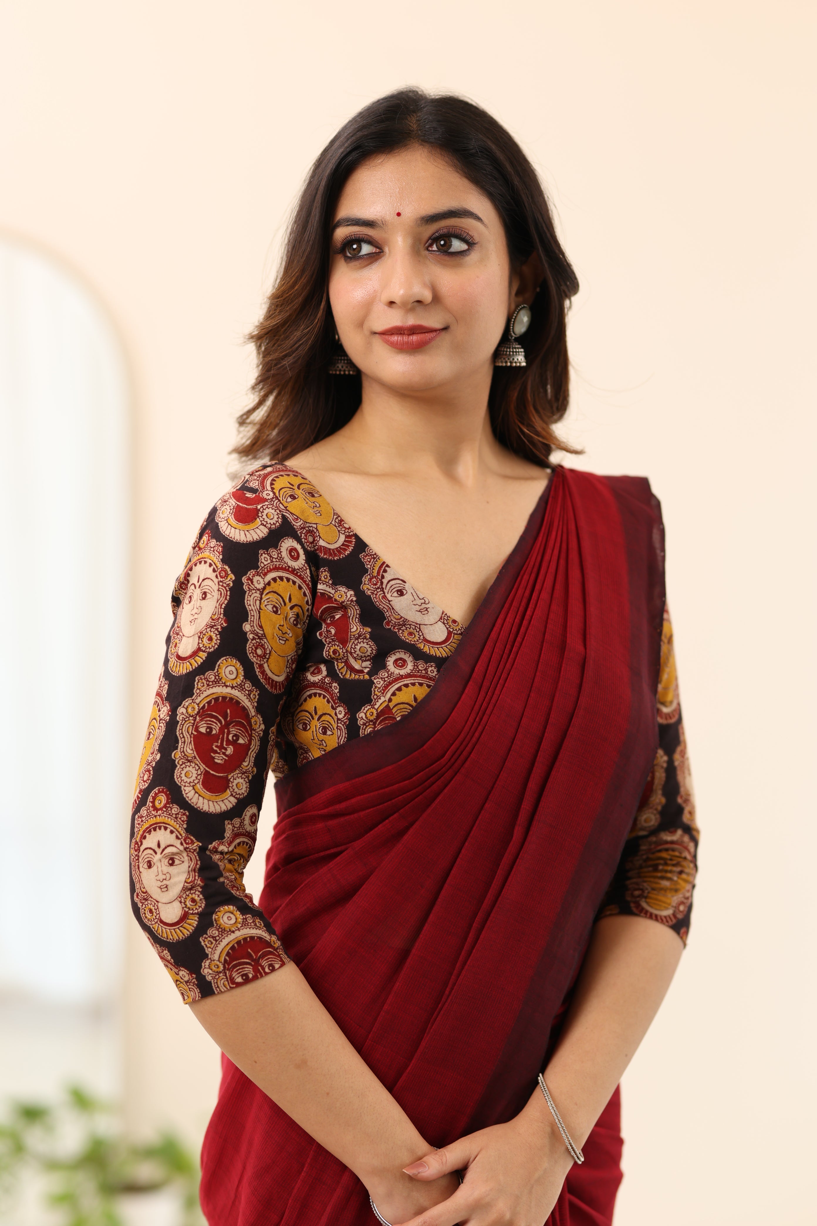 Black Kalamkari Multi Colour Face Motif Blouse