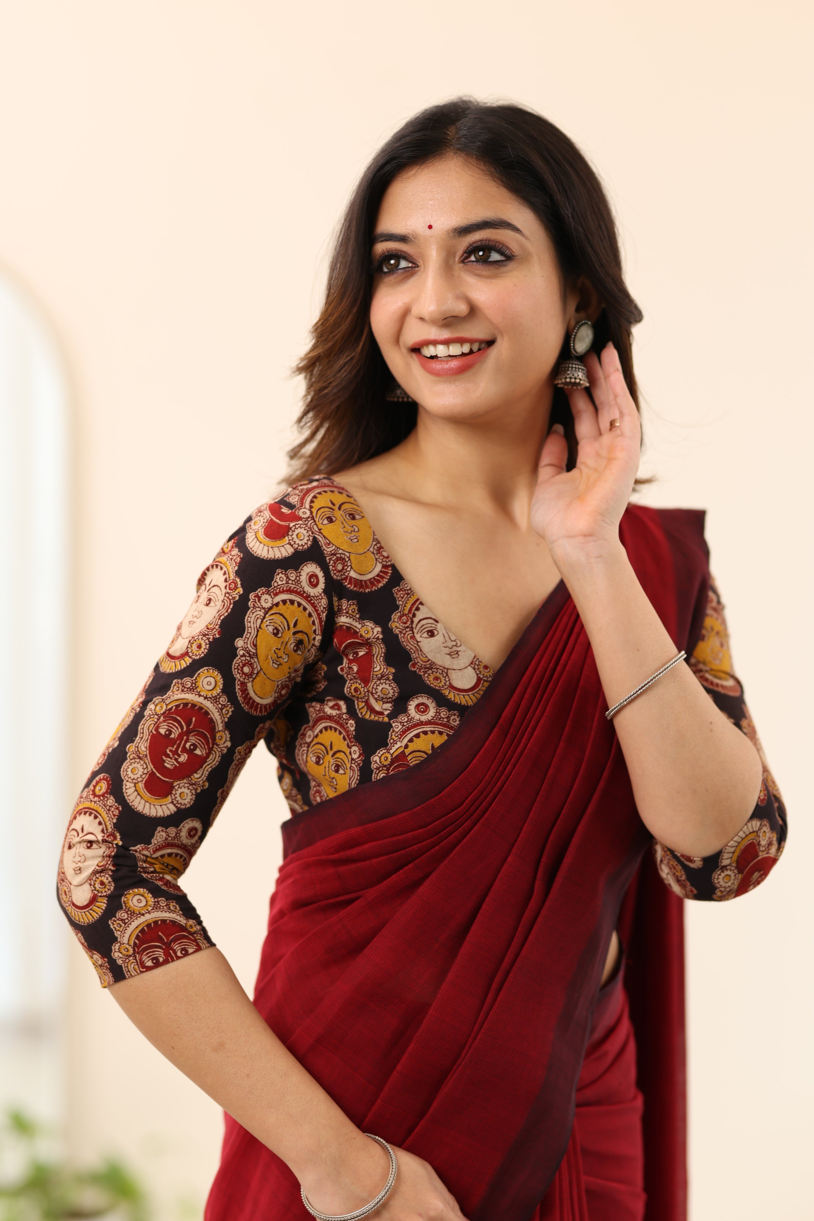 Black Kalamkari Multi Colour Face Motif Blouse