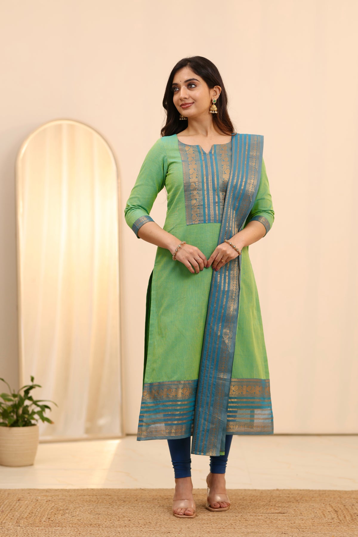 Meadow Teal Chettinad kurti and dupatta