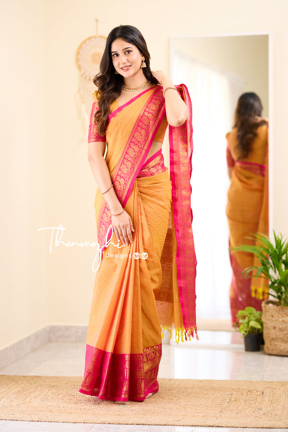 Lovely Stone Work Designer Indian Traditional Orange Round Neck Saree –  Saris and Things