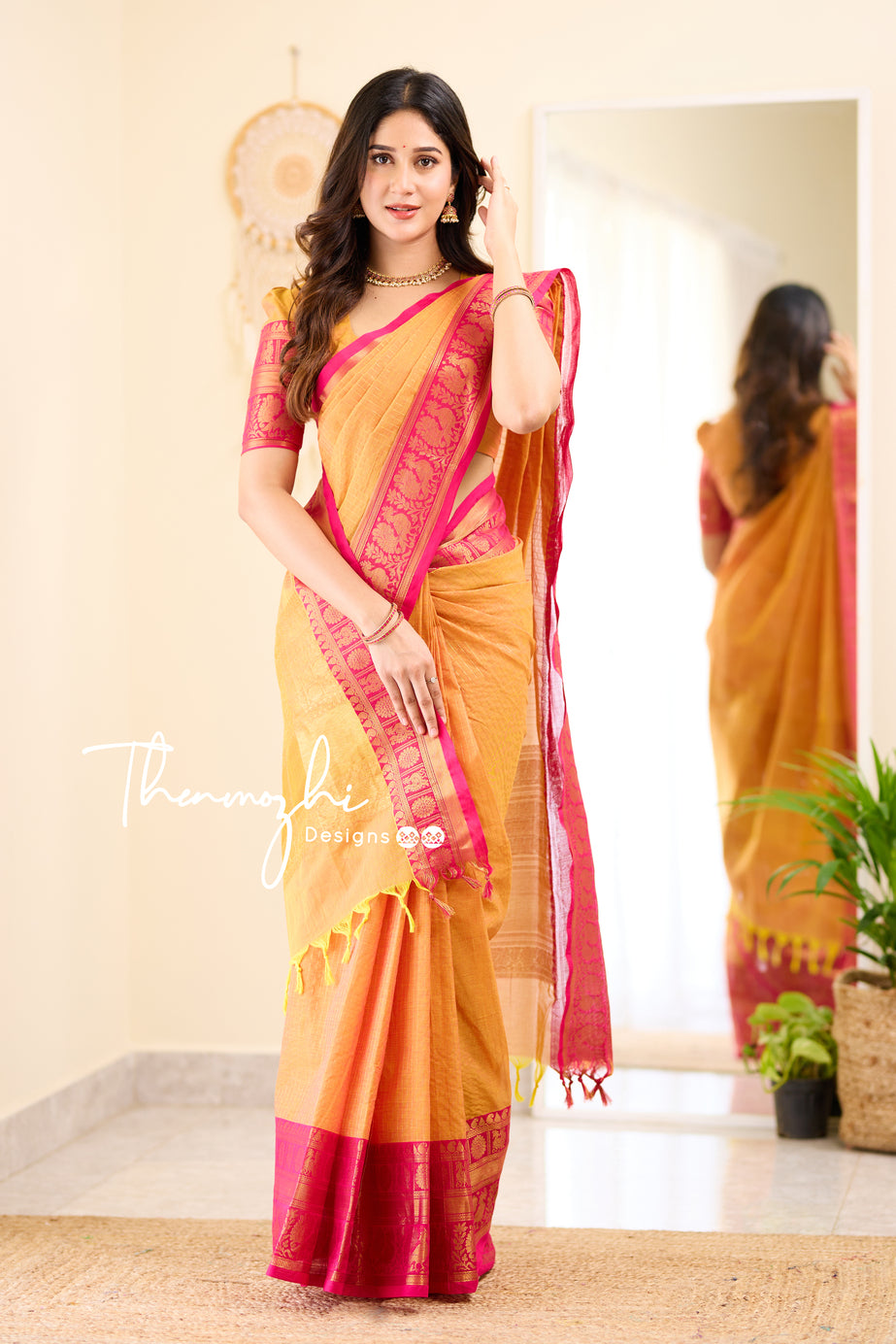 Orange printed silk saree with blouse - A AND V FASHION - 2125294