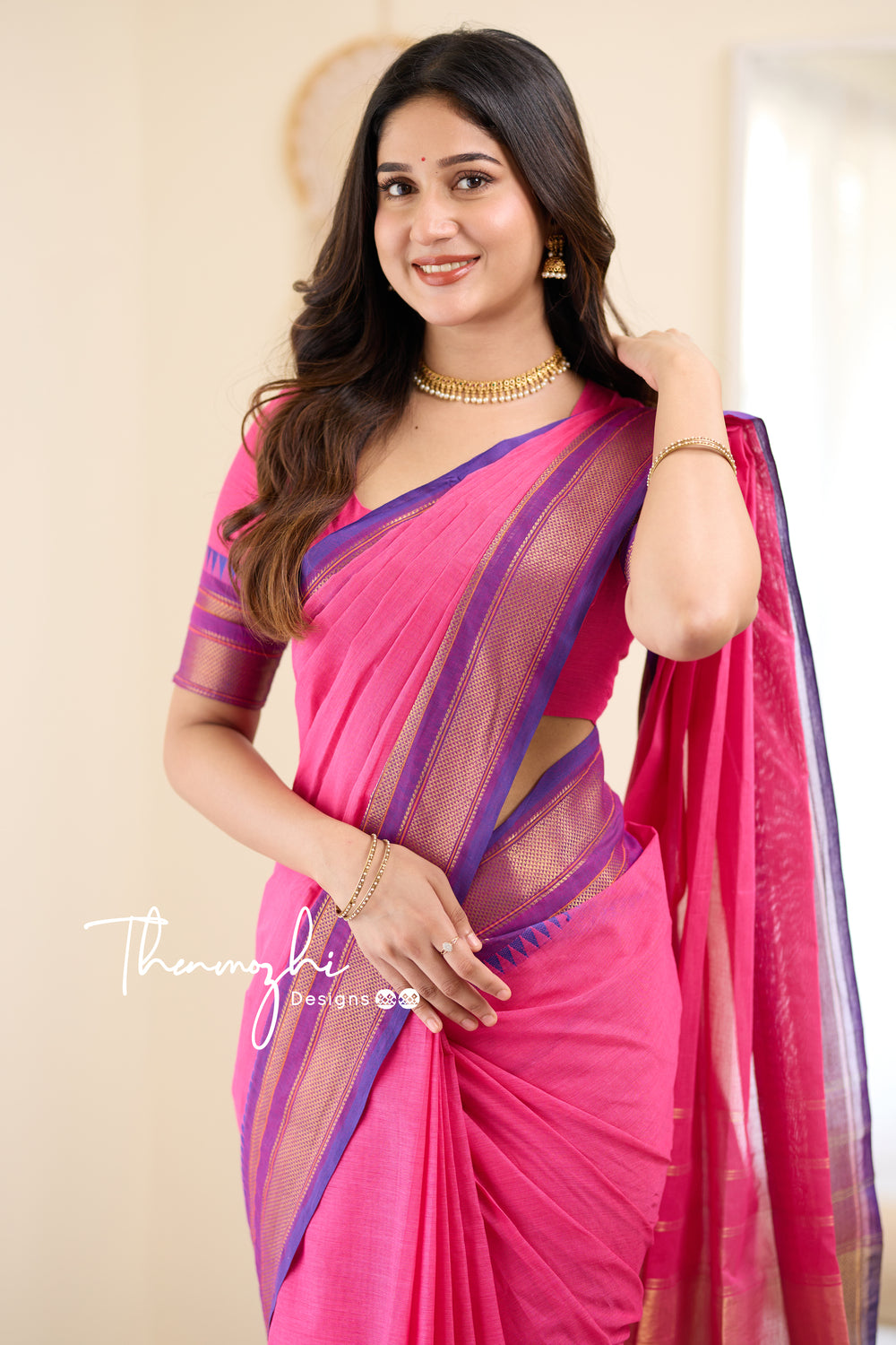 Powder Pink Saree in Linen - Clothsvilla