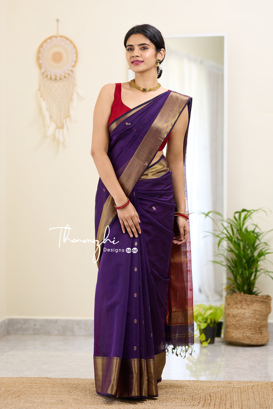 Purple and Red (Big Border) Maheshwari Silk Handloom Cotton Saree