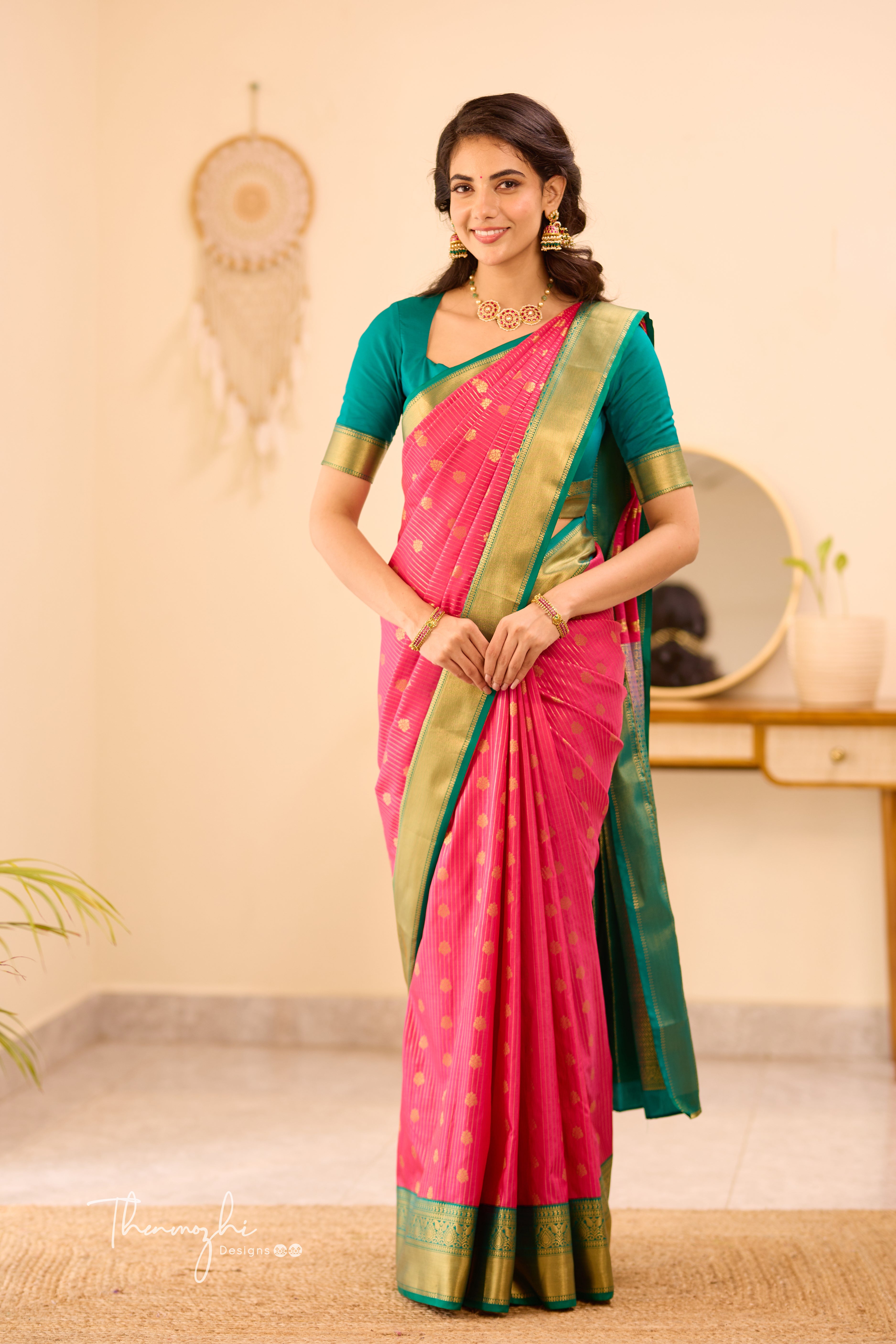 Pink Kanchi Semi Silk (Stripes)