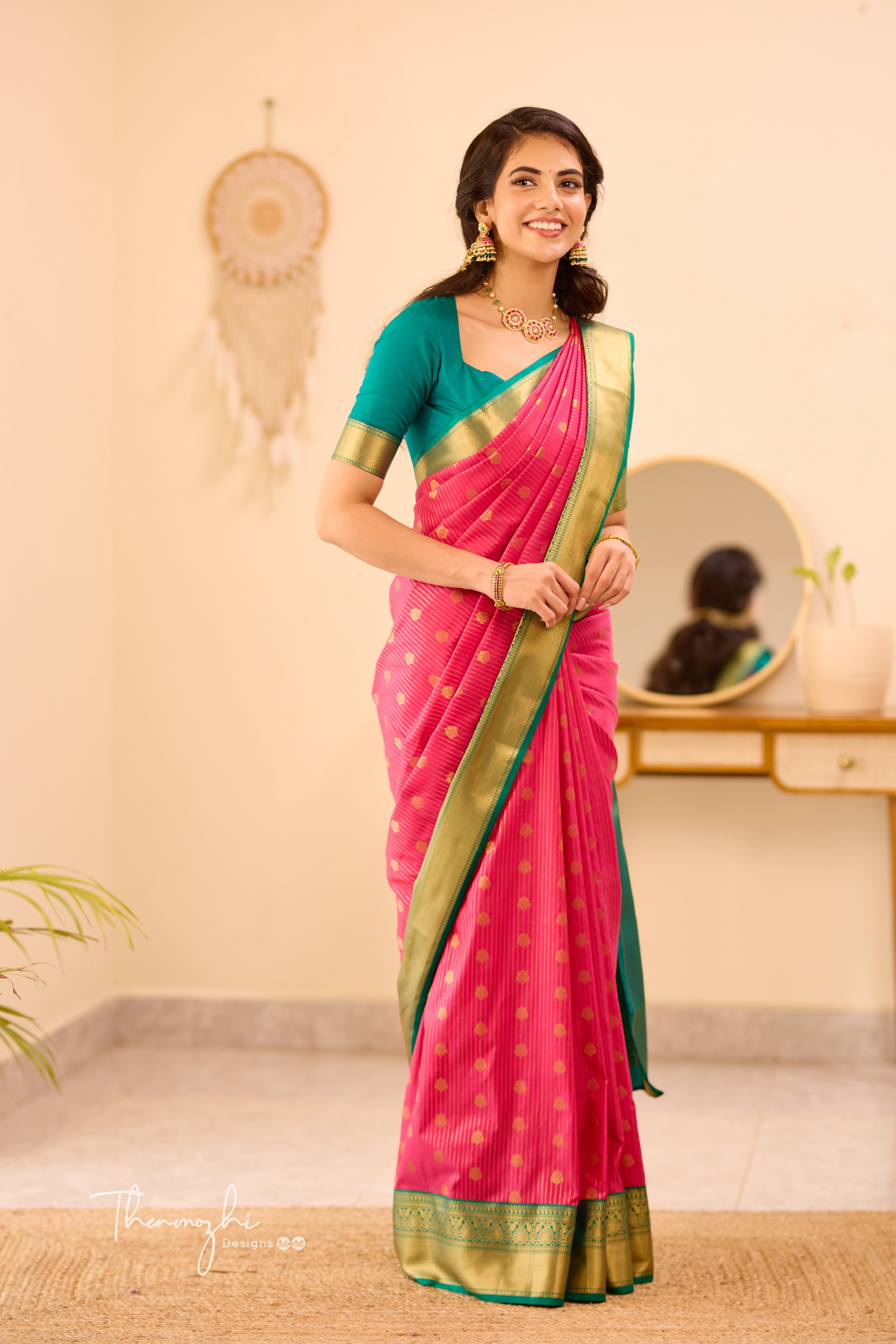 Pink Kanchi Semi Silk (Stripes)