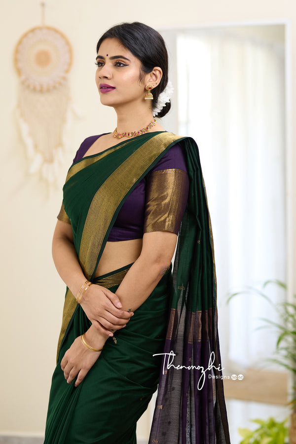 Green and Purple Maheshwari Silk Cotton Saree | Handloom for Women