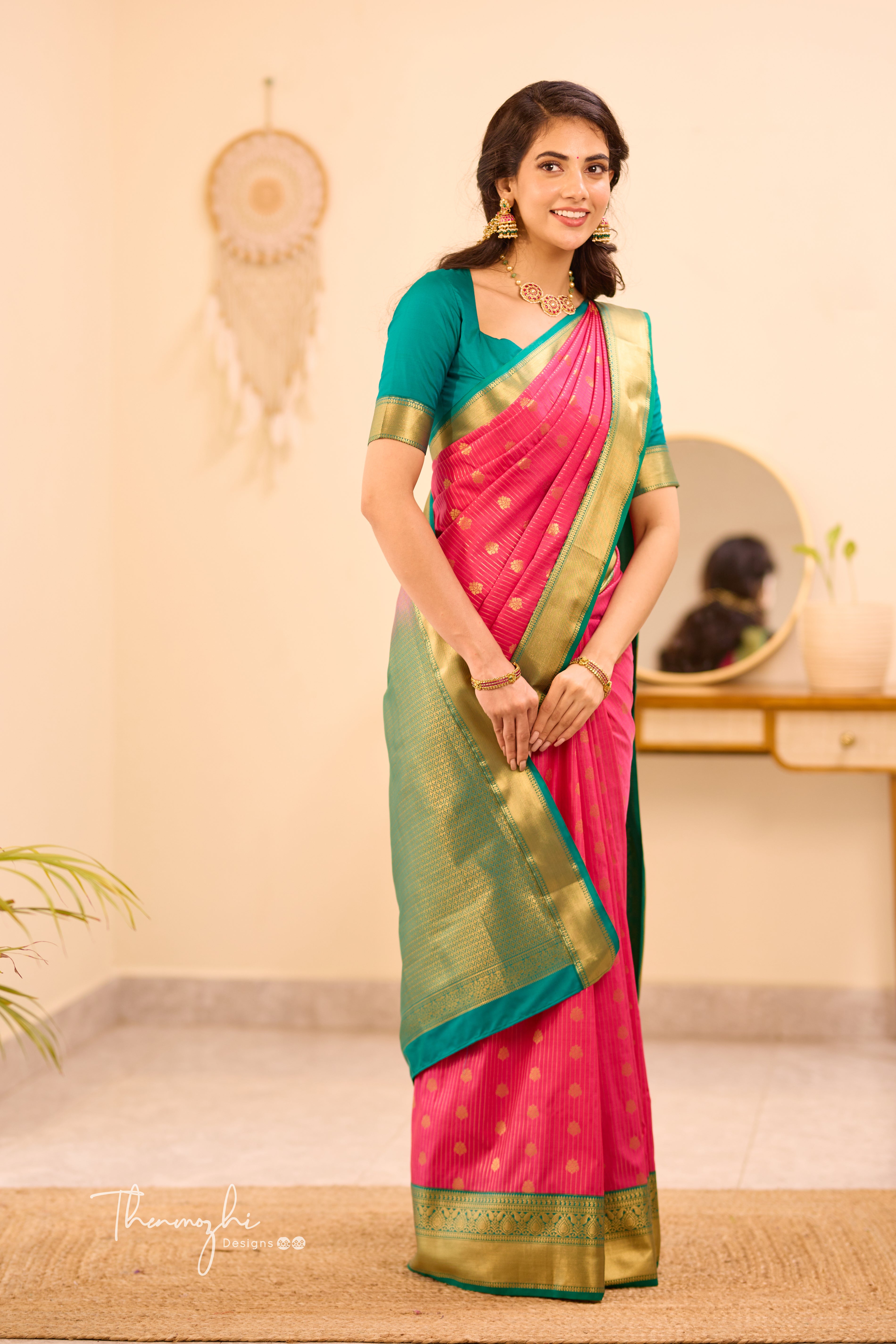 Pink Kanchi Semi Silk (Stripes)