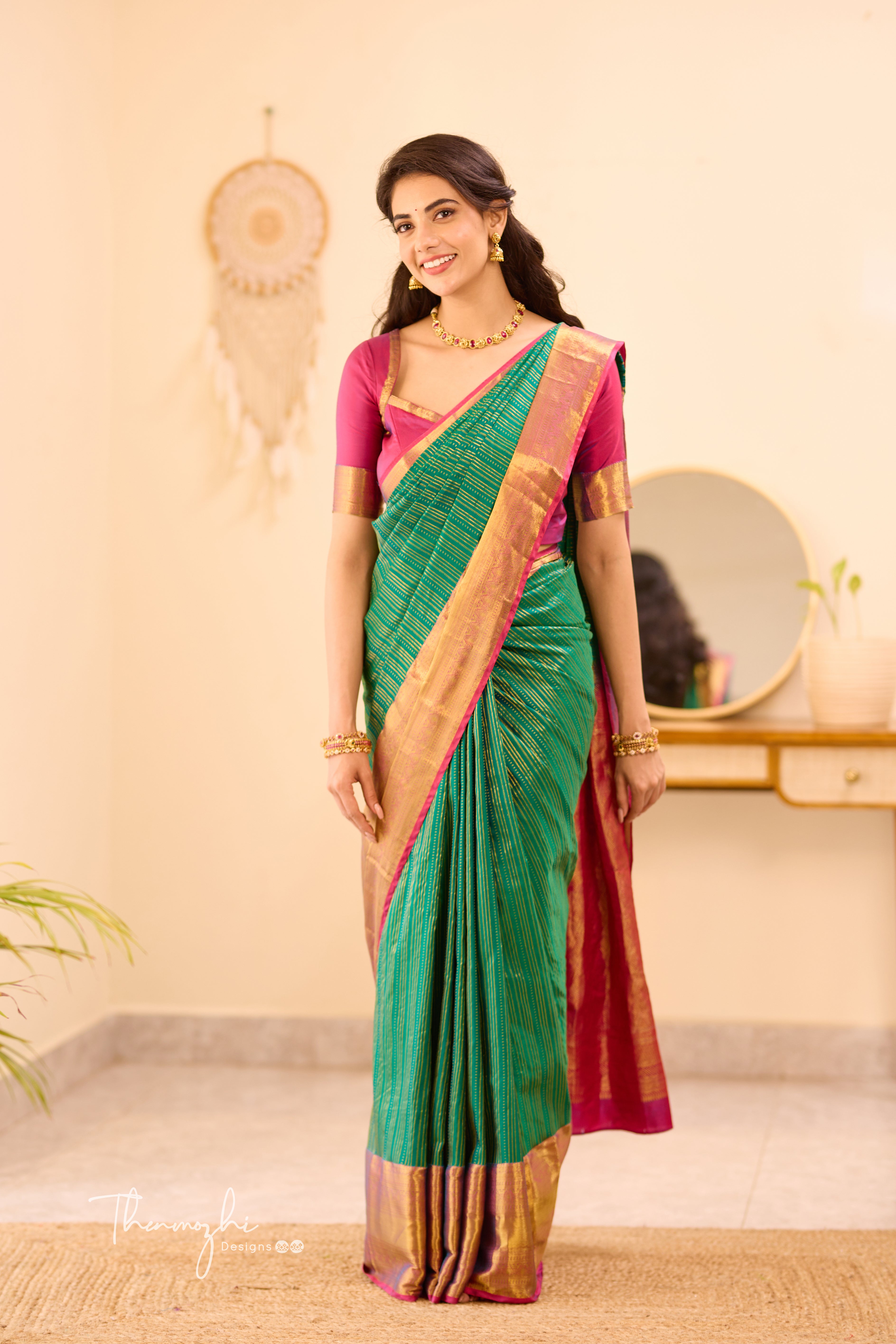 Dark Green Kanchi Semi Silk