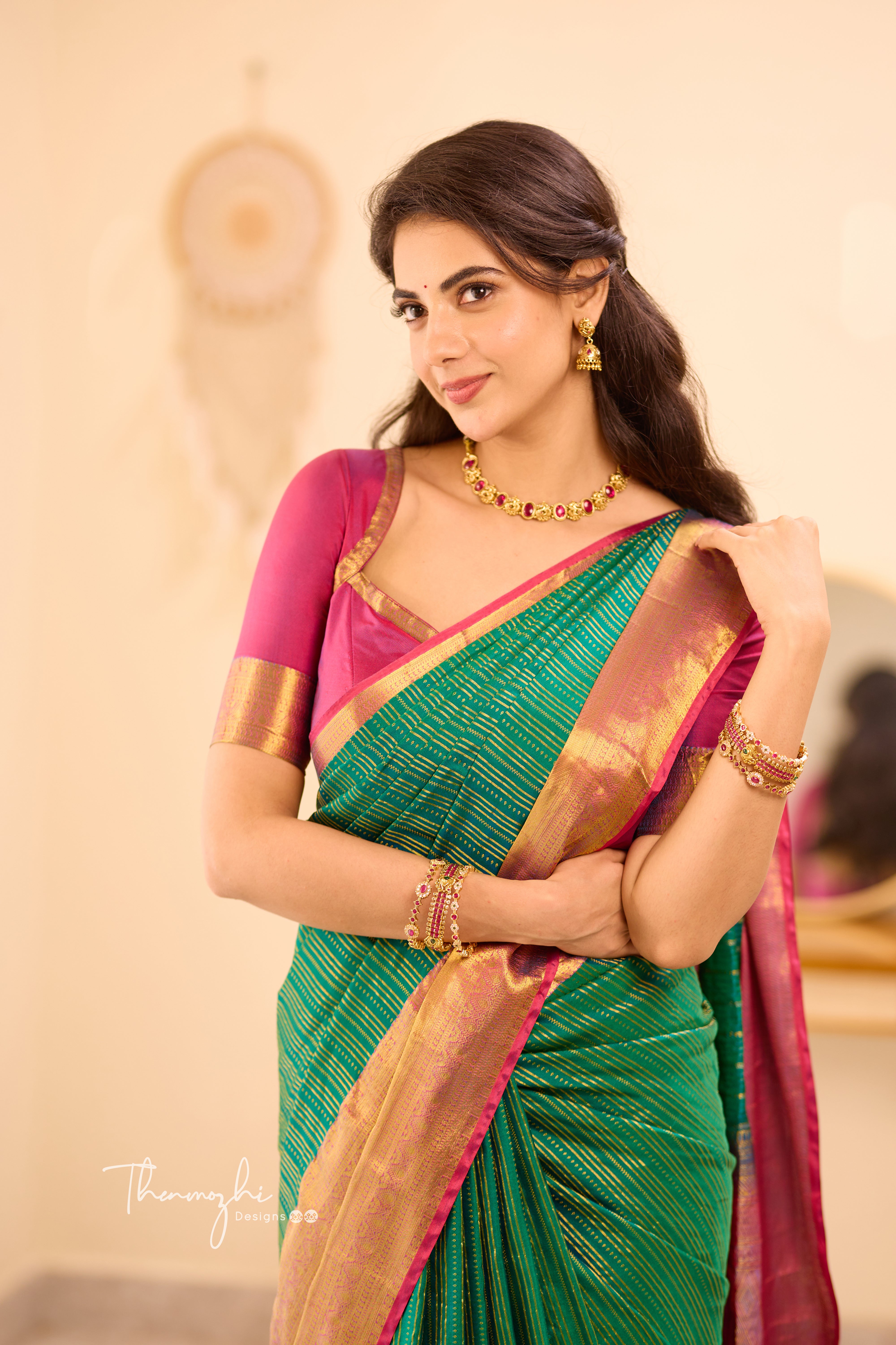 Dark Green Kanchi Semi Silk