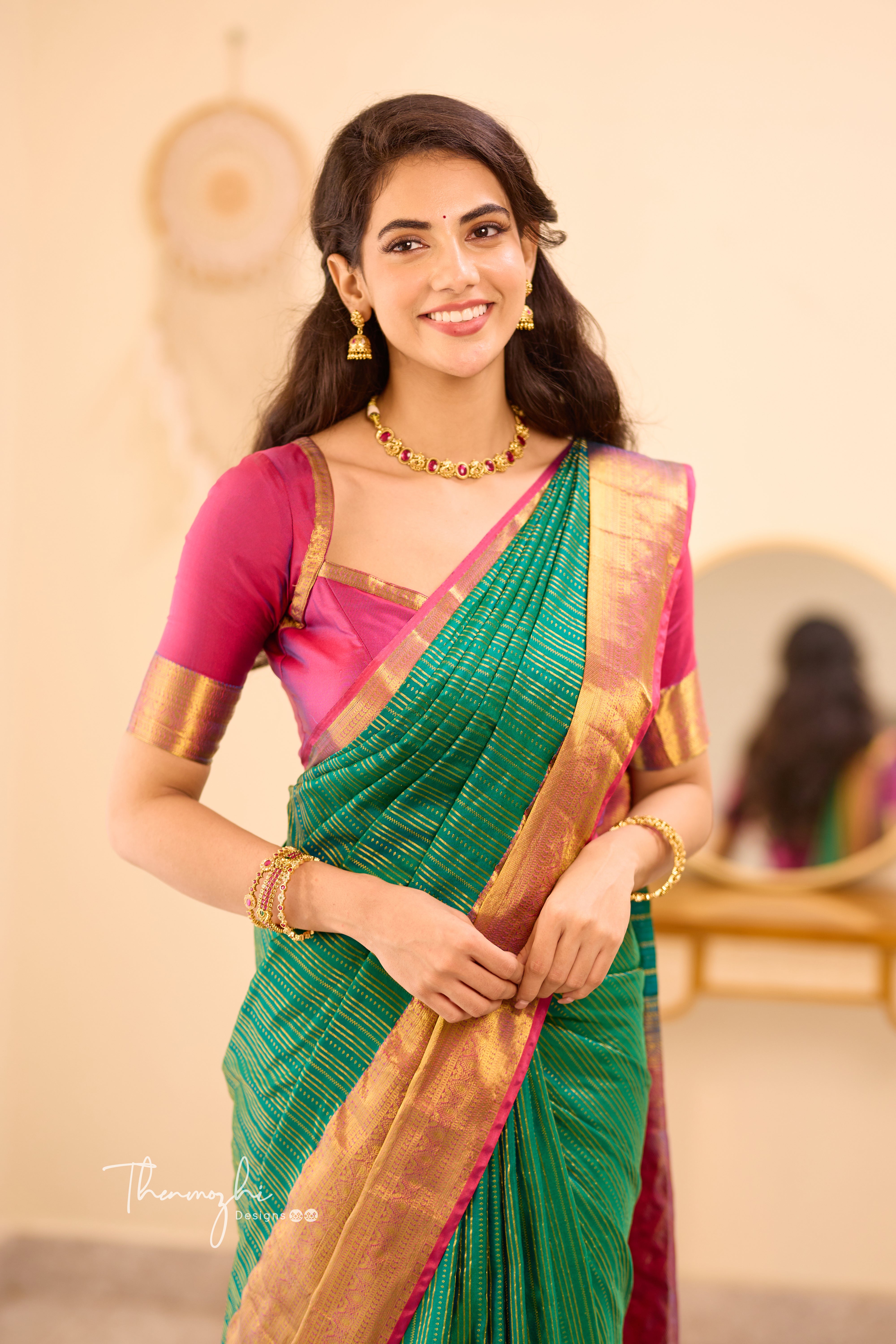 Dark Green Kanchi Semi Silk